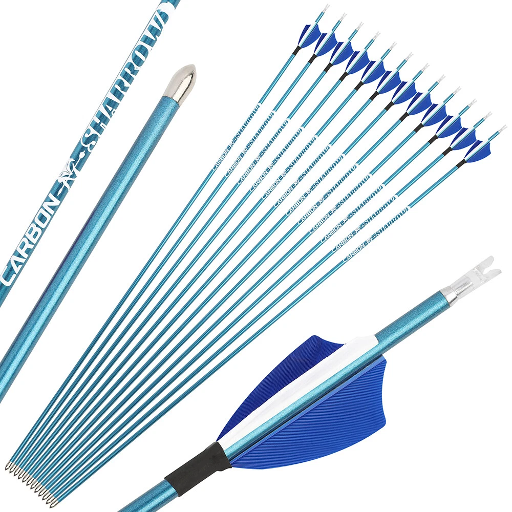 AME ARCHERY Pure Carbon Arrows with 2" Natural Feathers – 12pcs 