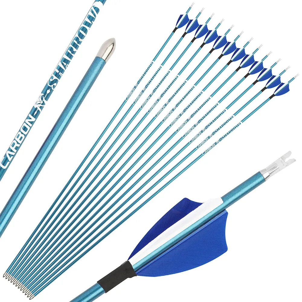 AME ARCHERY Pure Carbon Arrows with 2" Natural Feathers – 12pcs 