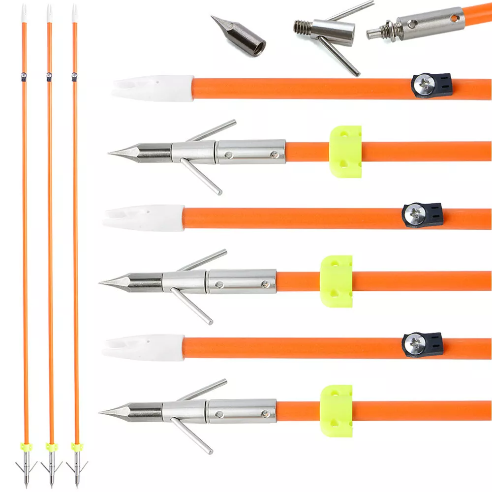 AME ARCHERY Bowfishing Arrows – 32.5" Solid Fiberglass Shaft with Barbed Broadhead (12pcs)
