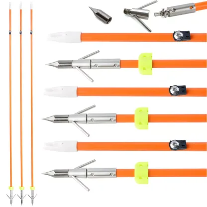 AME ARCHERY Bowfishing Arrows – 32.5" Solid Fiberglass Shaft with Barbed Broadhead (12pcs)