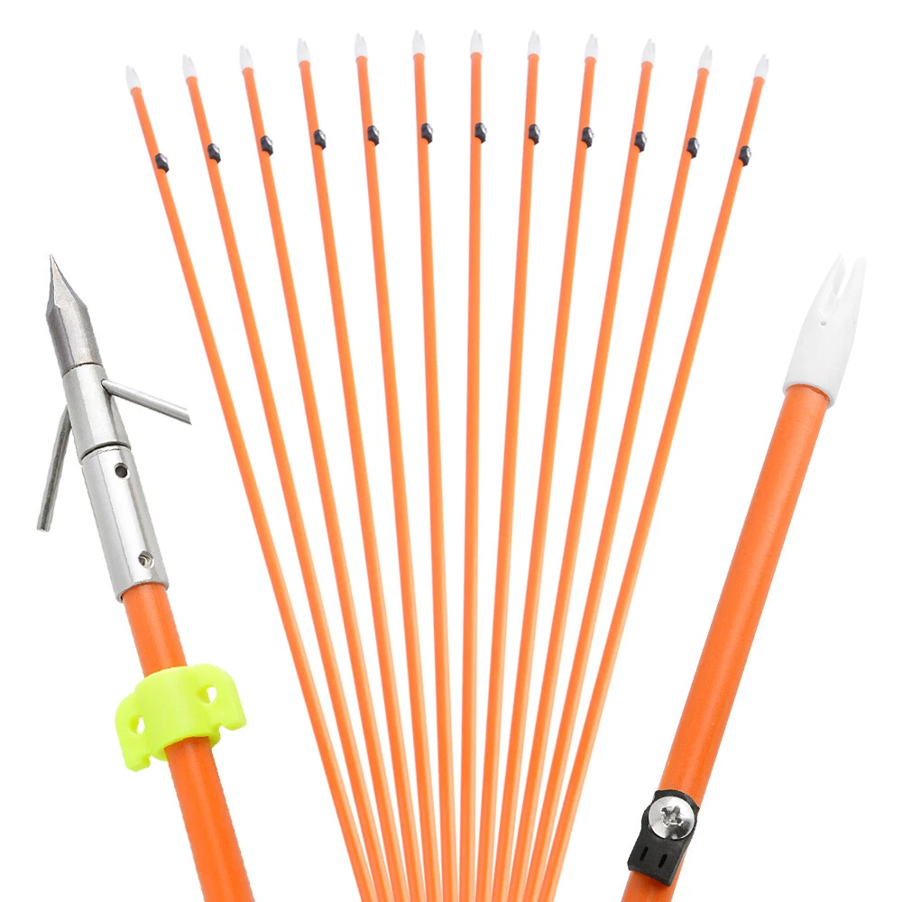 AME ARCHERY Bowfishing Arrows – 32.5" Solid Fiberglass Shaft with Barbed Broadhead (12pcs)