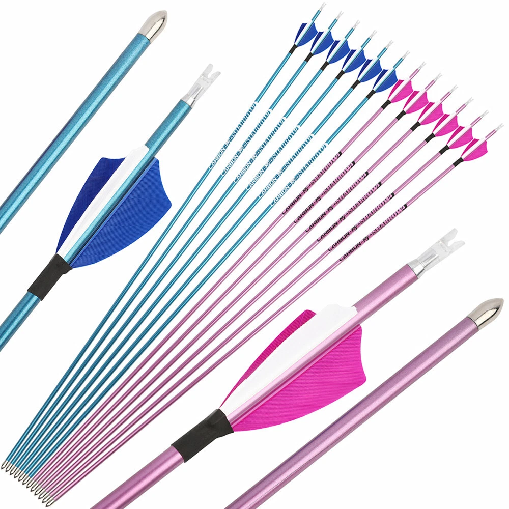 AME ARCHERY Pure Carbon Arrows with 2" Natural Feathers – 12pcs 