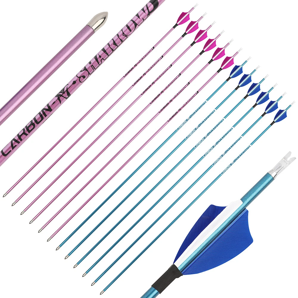 AME ARCHERY Pure Carbon Arrows with 2" Natural Feathers – 12pcs 