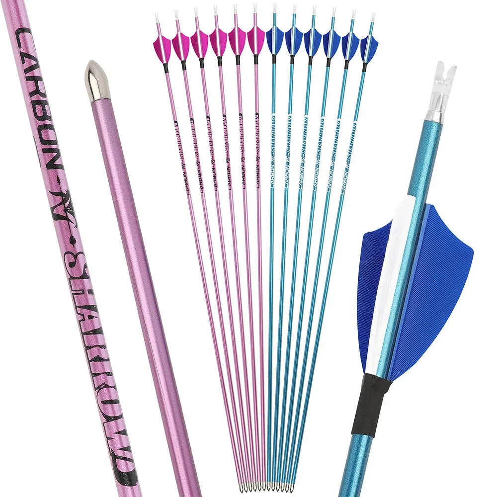 AME ARCHERY Pure Carbon Arrows with 2" Natural Feathers – 12pcs 