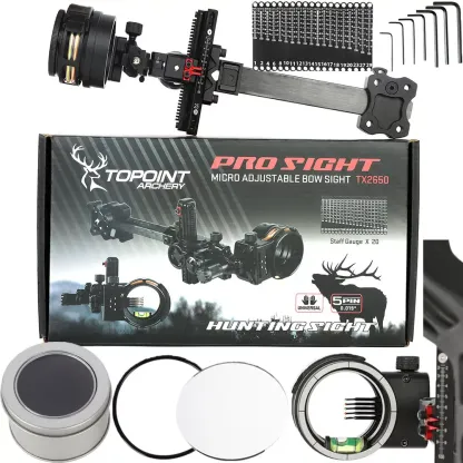 TOPOINT ARCHERY TX2650 Compound Bow Sight – CNC Aluminum + Carbon, 5-Pin 0.019", 6" Extension, Multi-Axis Adjustable with Optional Lens
