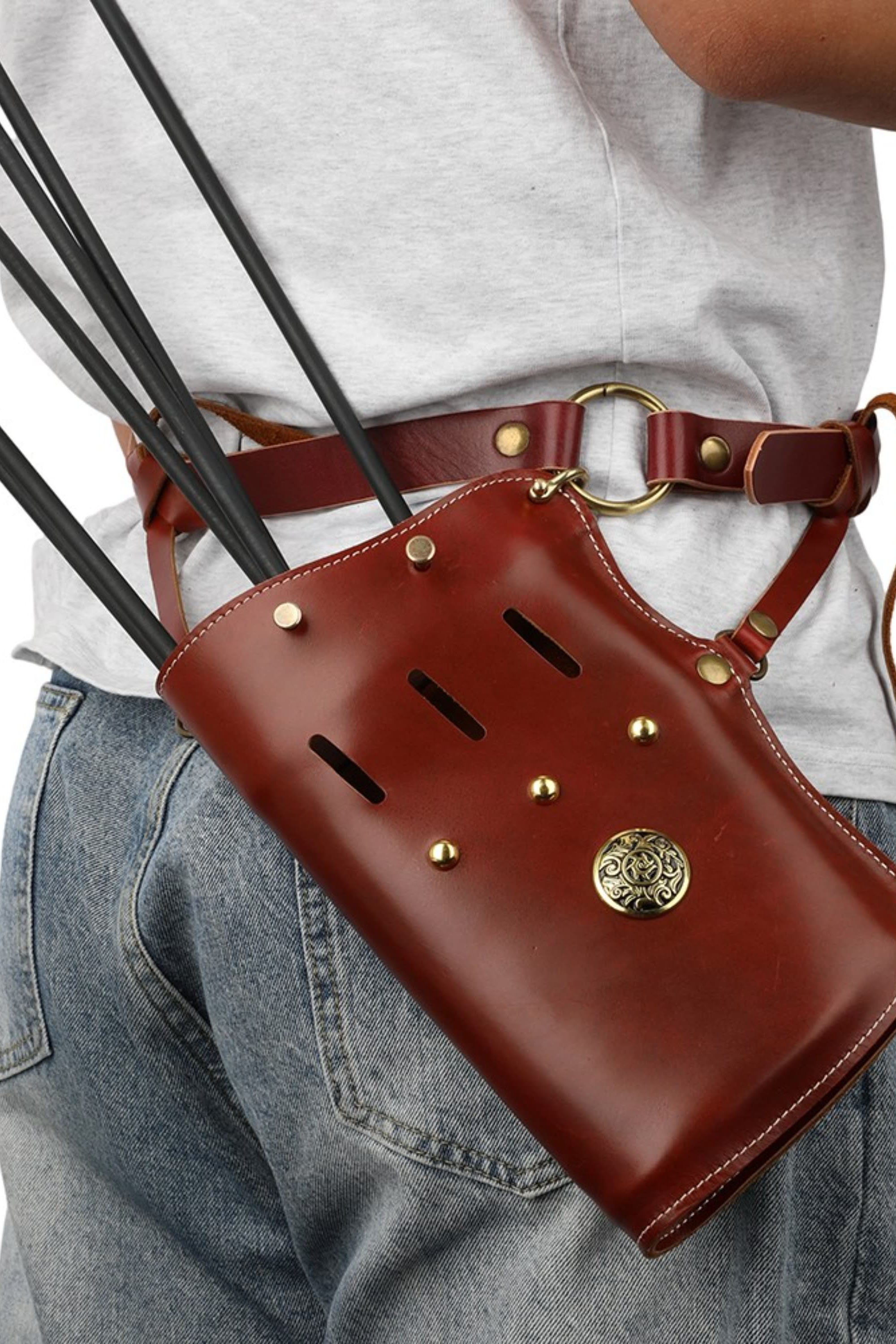 Leather Cowhide Arrow Quiver Waist Case for Bow Shooting