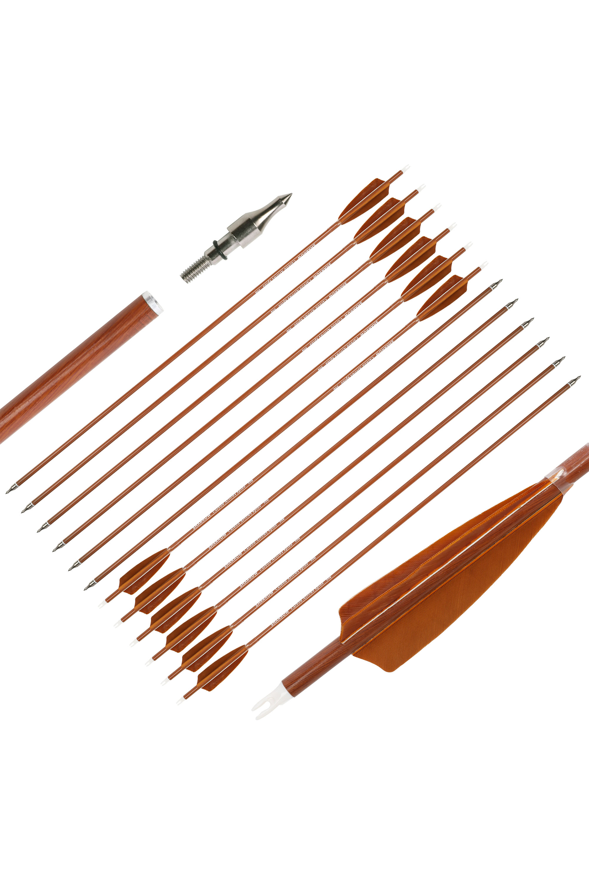 Mixed Carbon Arrows, SP500/600, 4" Brown Shield Feathers, 12-Pack