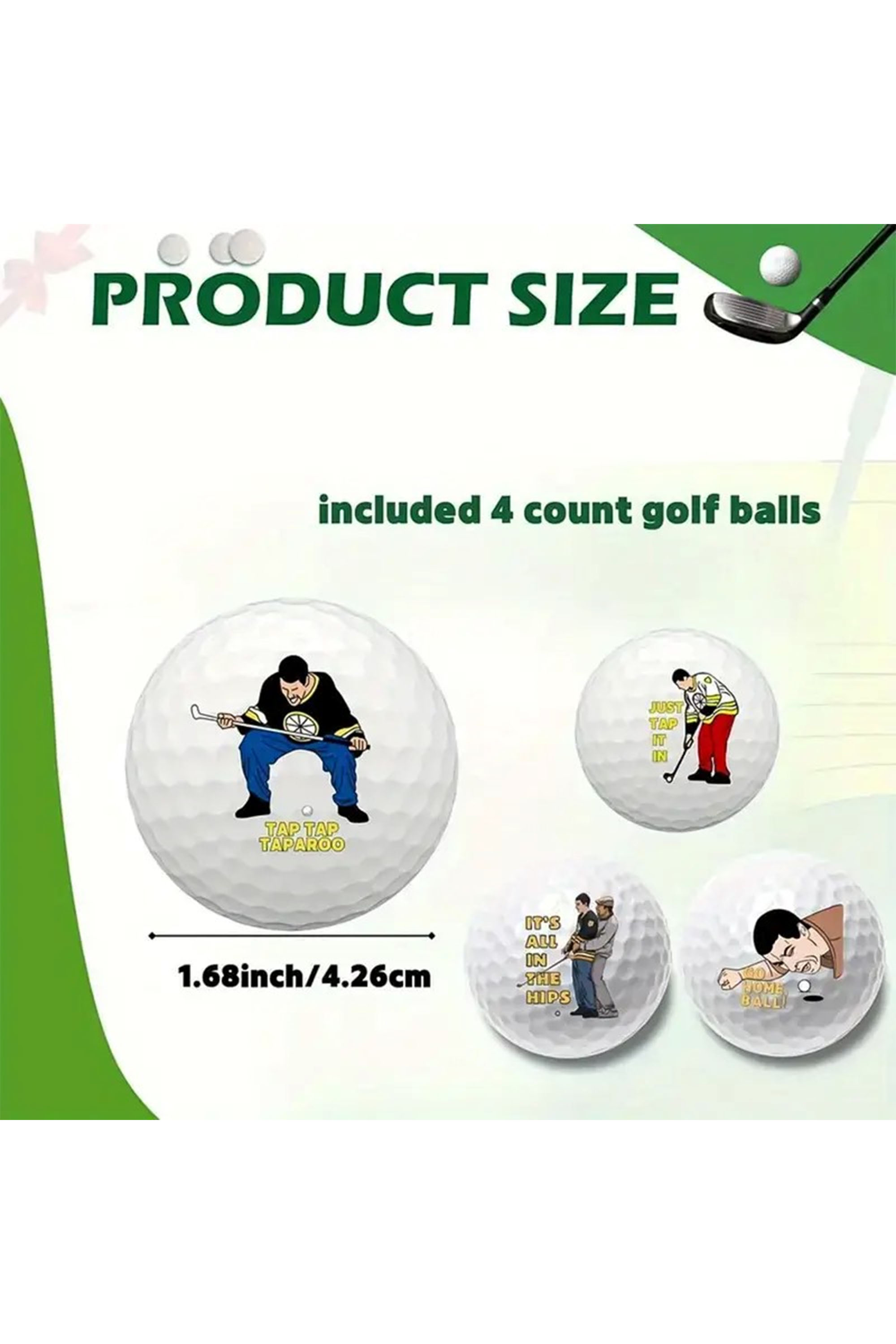 4-Pack Funny Pattern Golf Balls, Novelty Gift for Dad and Boyfriend