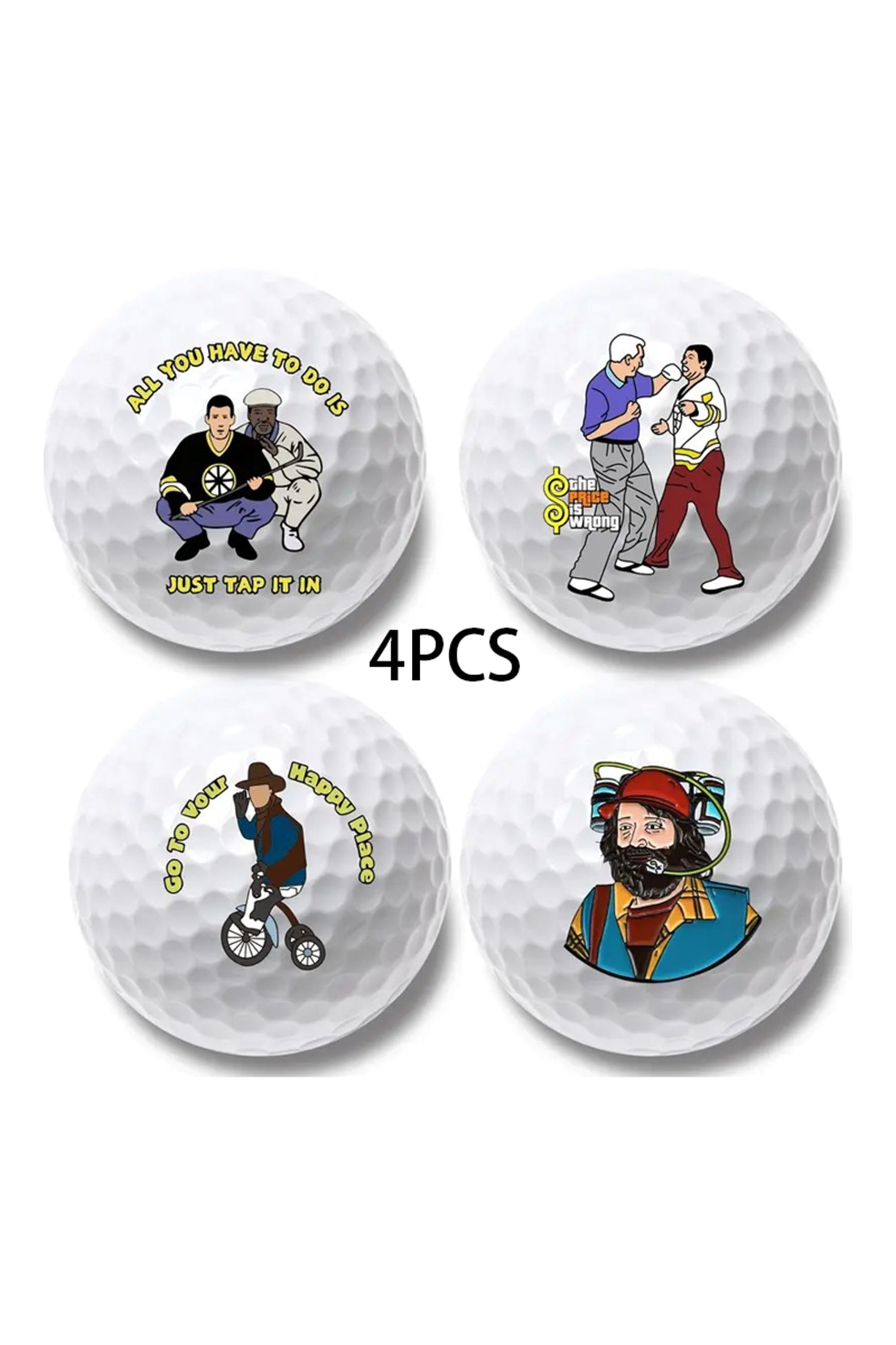 4-Pack Funny Pattern Golf Balls, Novelty Gift for Dad and Boyfriend