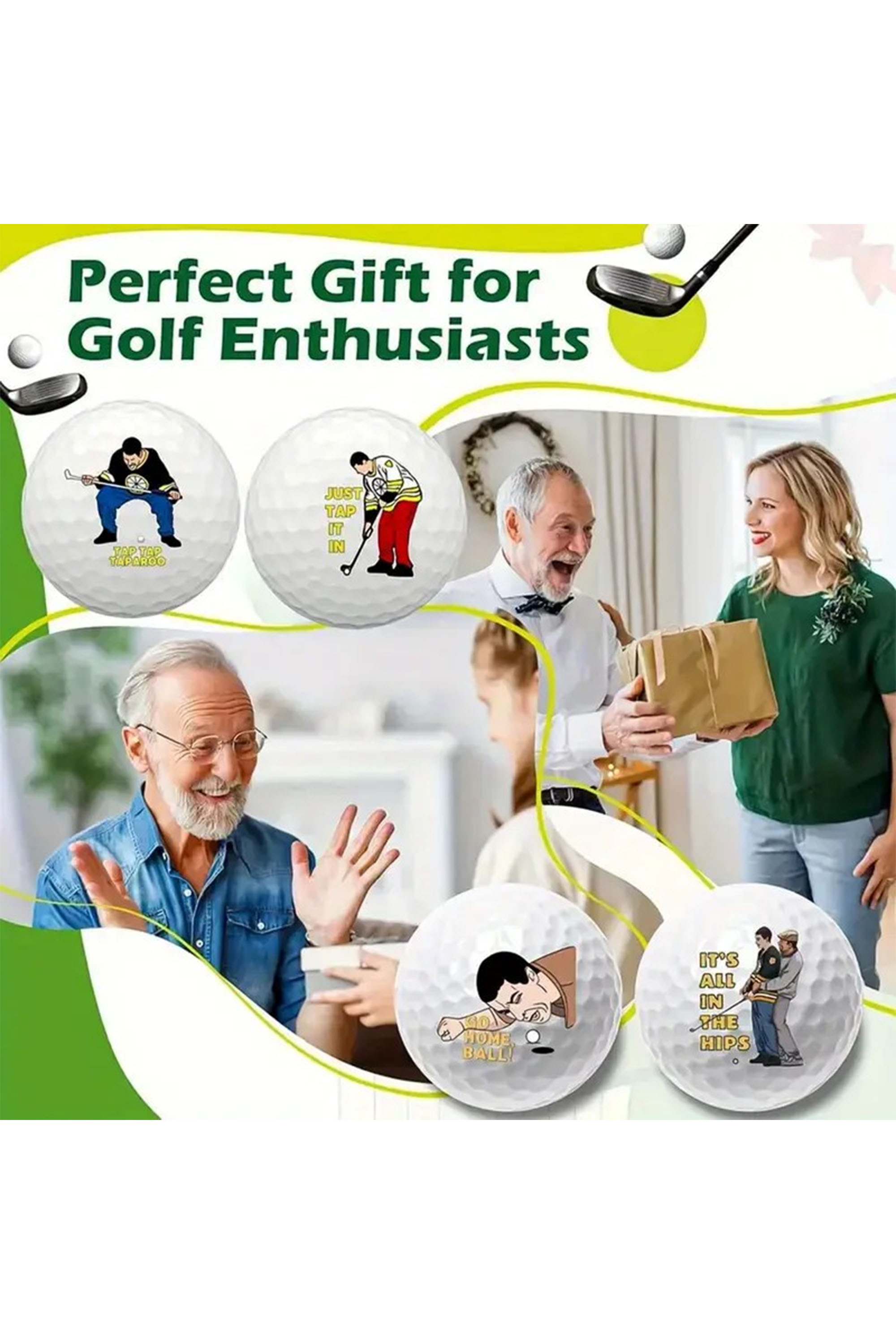 4-Pack Funny Pattern Golf Balls, Novelty Gift for Dad and Boyfriend