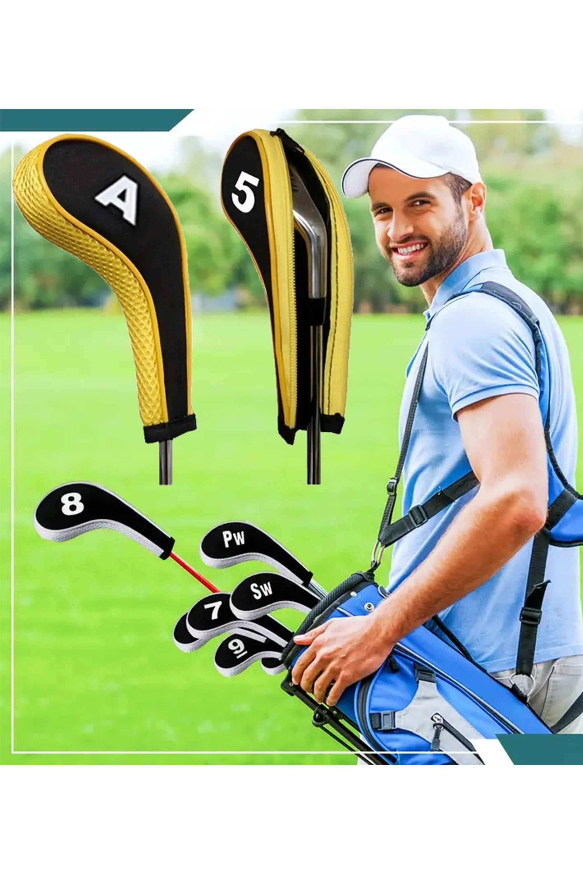 Golf Headcovers Set Driver Fairway Hybrid Tags Protection