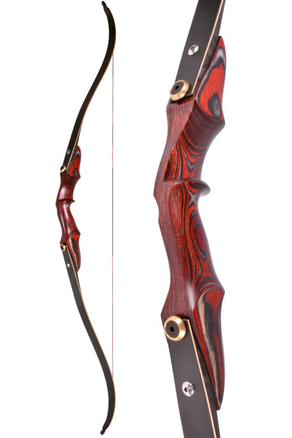 58" Wooden Traditional Recurve Bow ILF Takedown 20–50 lbs