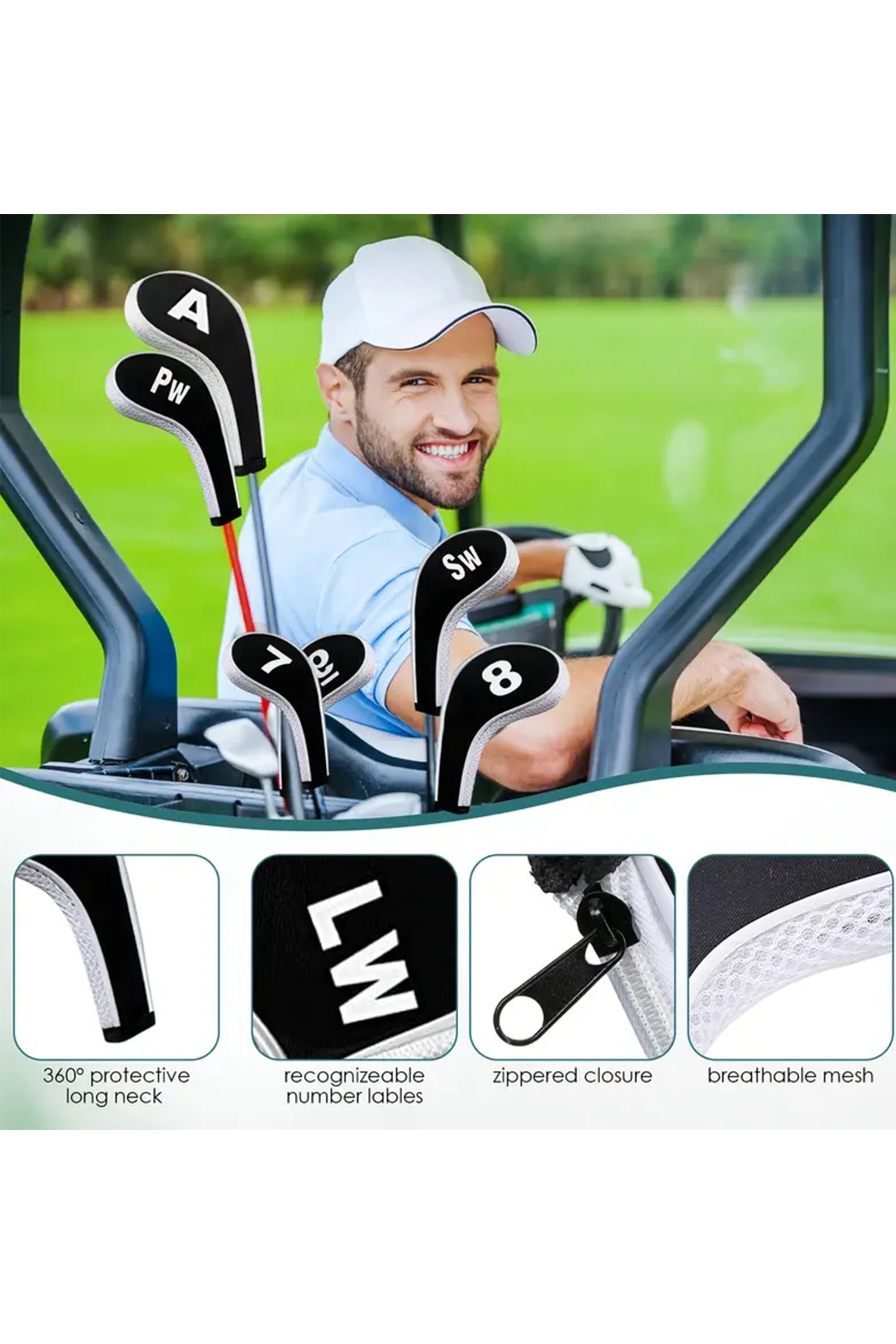 Golf Headcovers Set Driver Fairway Hybrid Tags Protection