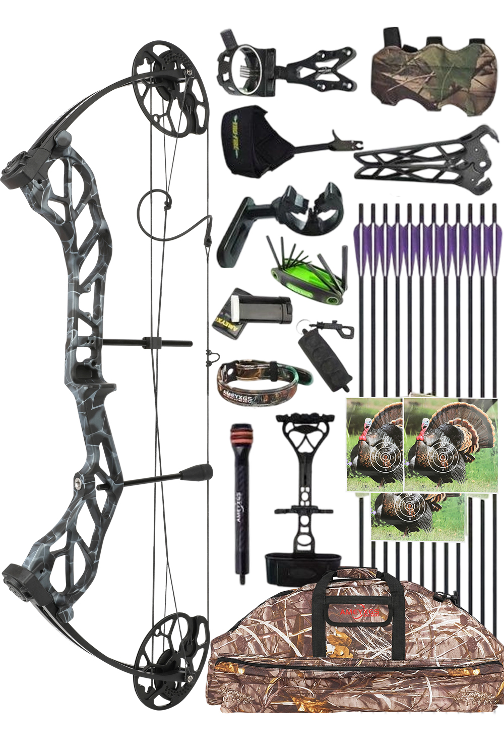 Ameyxgs E8 19-70Lbs CNC Adjustable Camo Hunting Compound Bow Set