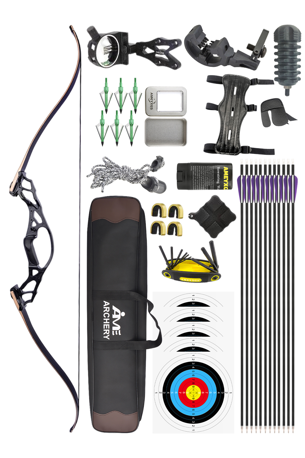 Kaimei Tiger 40-60Lbs Takedown Archery Recurve Bow Set