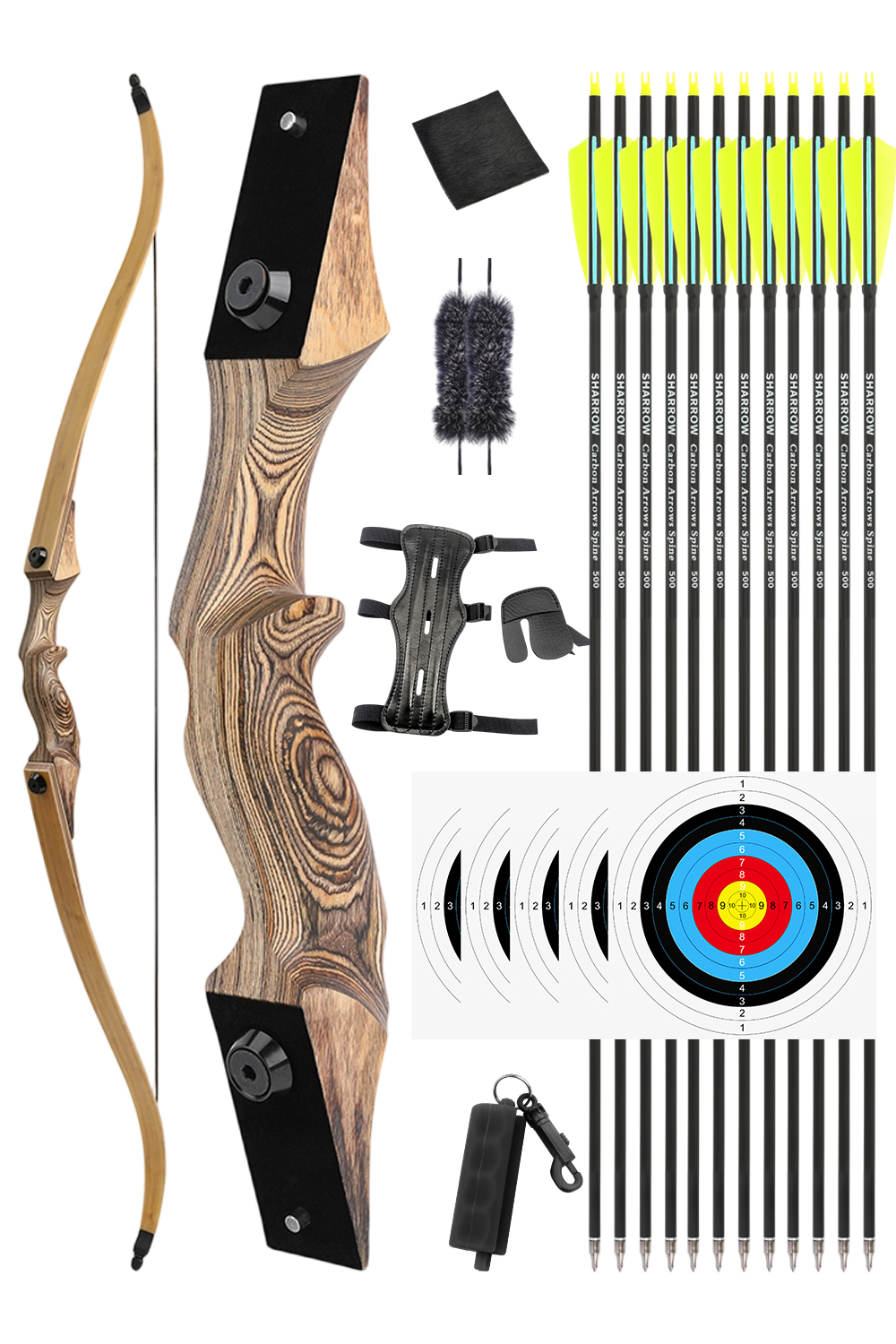 Black Hunter 50-60Lbs RH Wooden Recurve Bow Set for Hunting