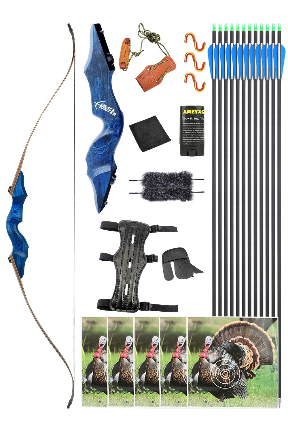 Black Hunter 20-60Lbs RH LH Takedown Hunting Recurve Bow Set