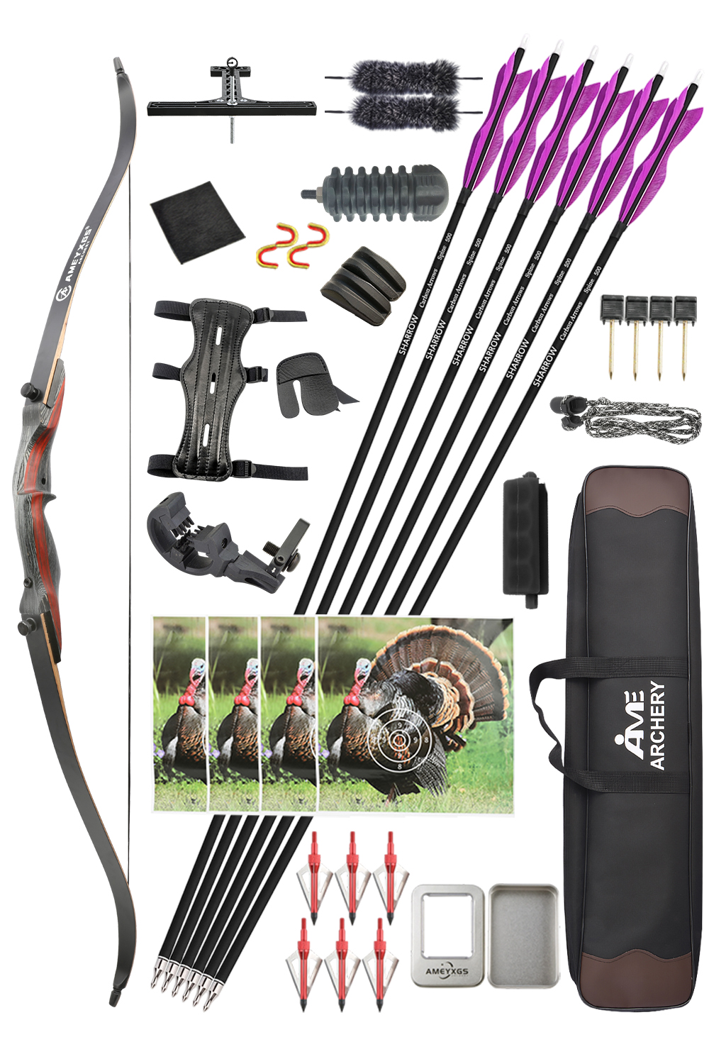 Ameyxgs Bejer 20-50Lbs Takedown Wooden Hunting Recurve Bow Set