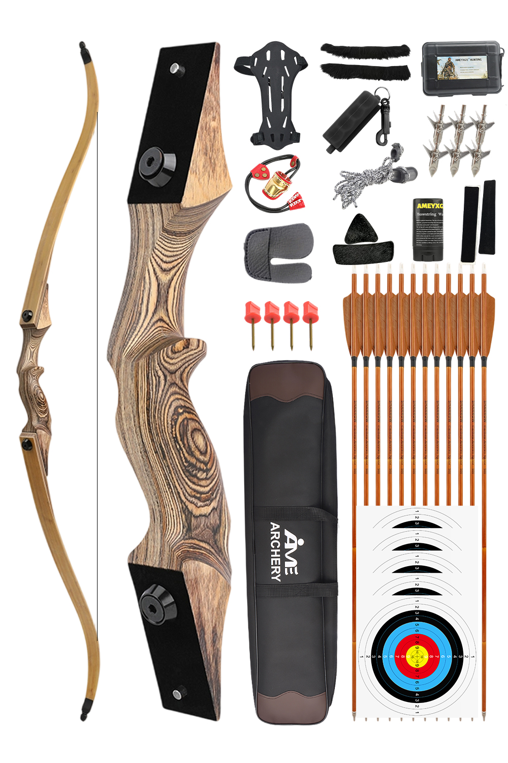 Black Hunter 20-60Lbs RH LH Archery Hunting Recurve Bow Set