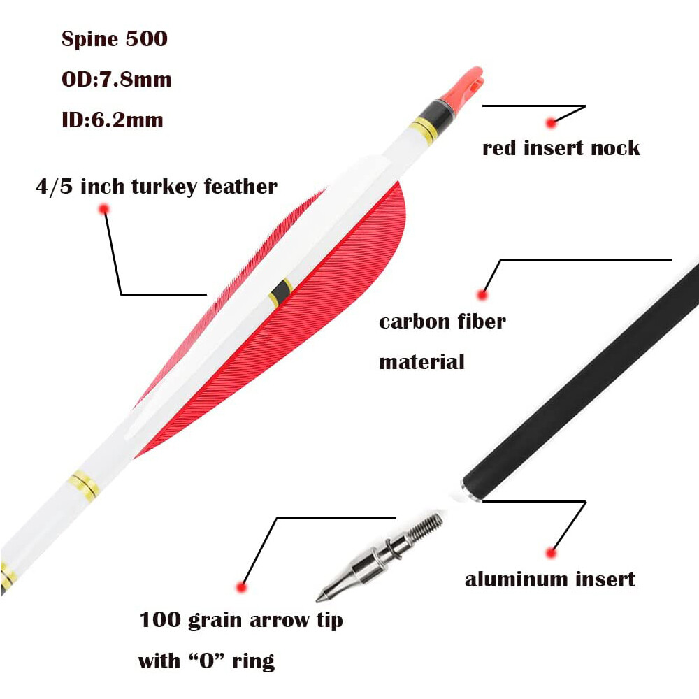 12 X 30" Archery Carbon Arrows SP500 4" 5" Turkey Feathers Bow Hunting