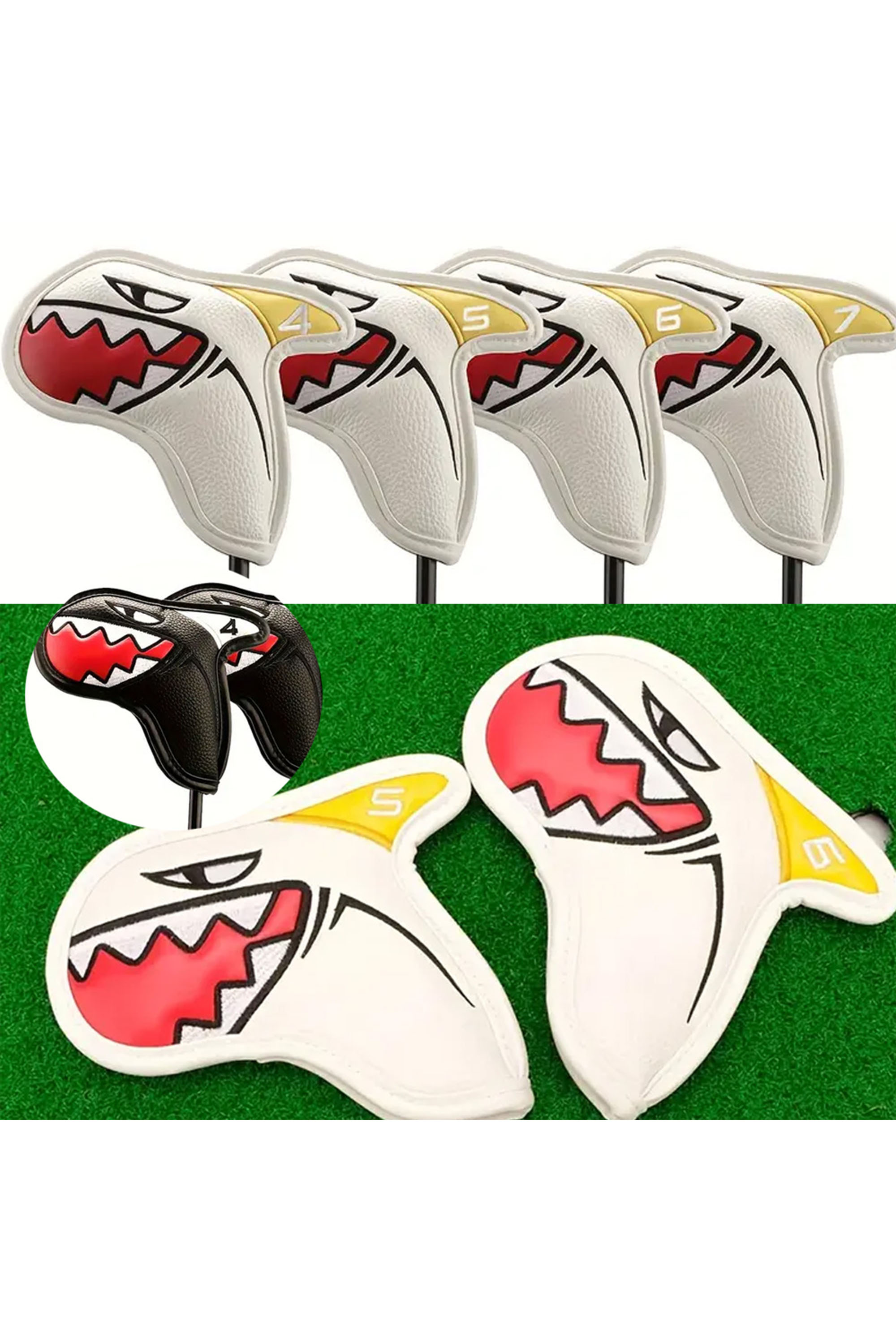 Golf Iron Head Covers Shark Design Waterproof PU Leather Protective 