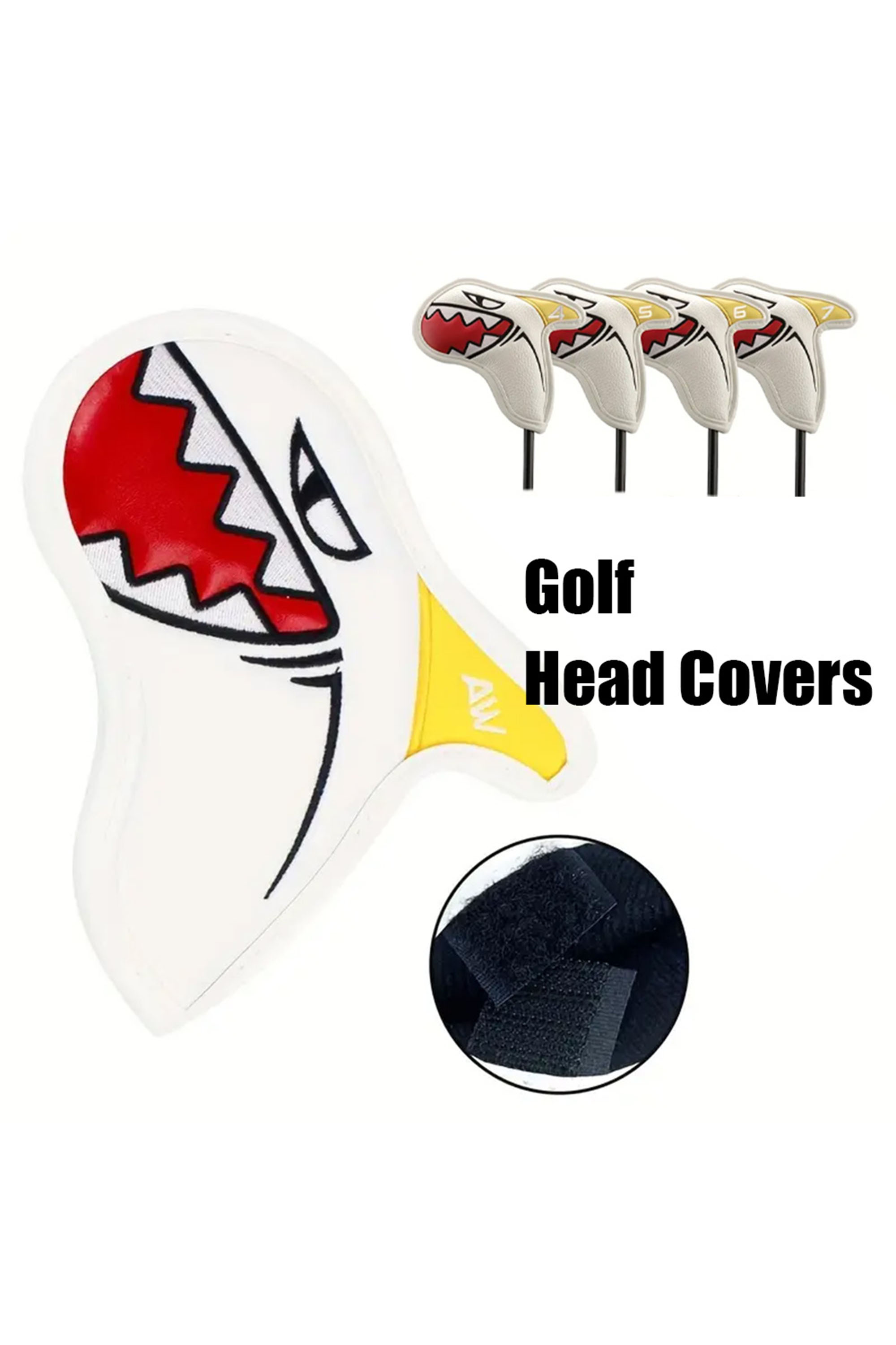 Golf Iron Head Covers Shark Design Waterproof PU Leather Protective 