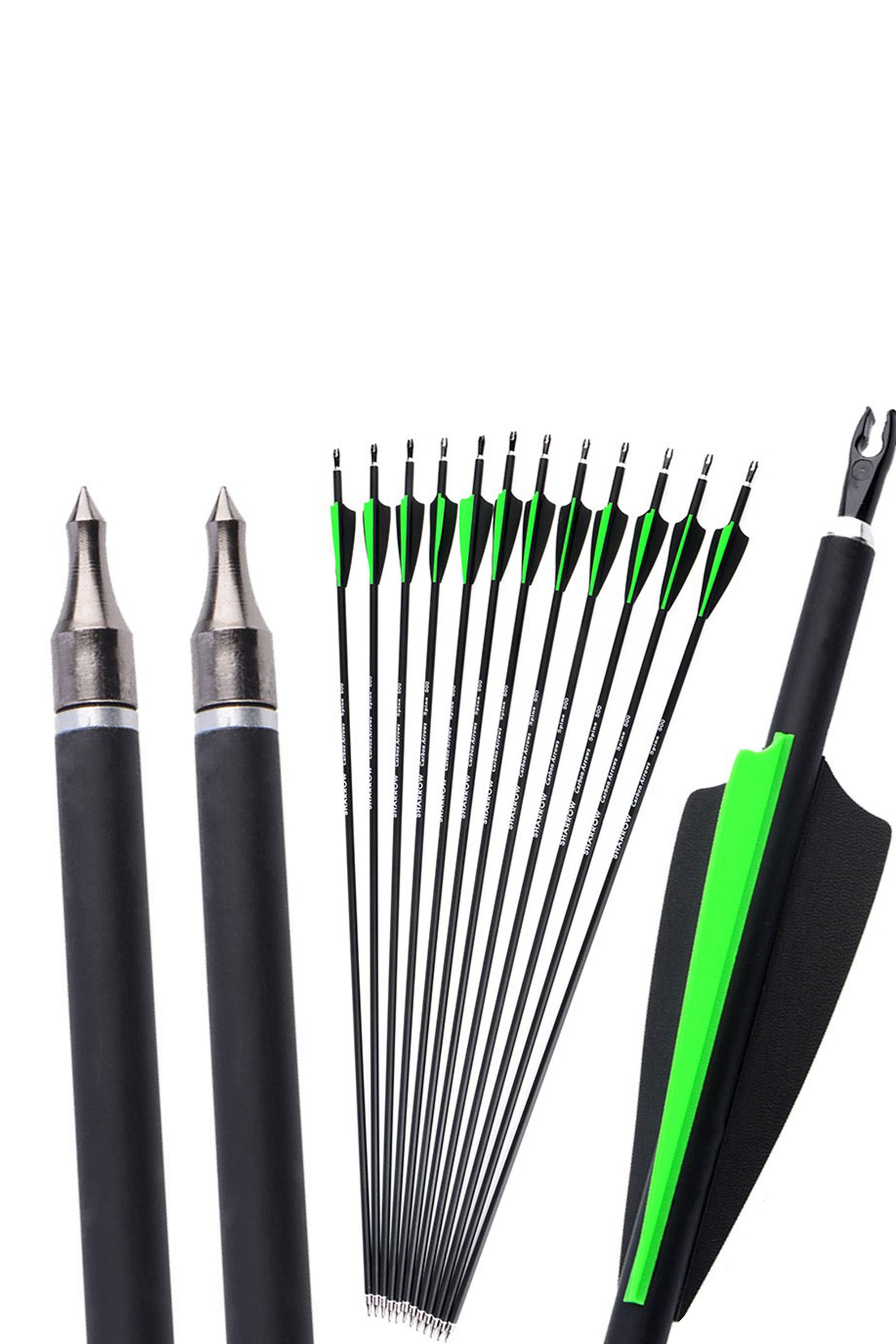 12X 30" Archery Carbon Arrow SP500 Arrowhead Point Tip Shooting Hunting