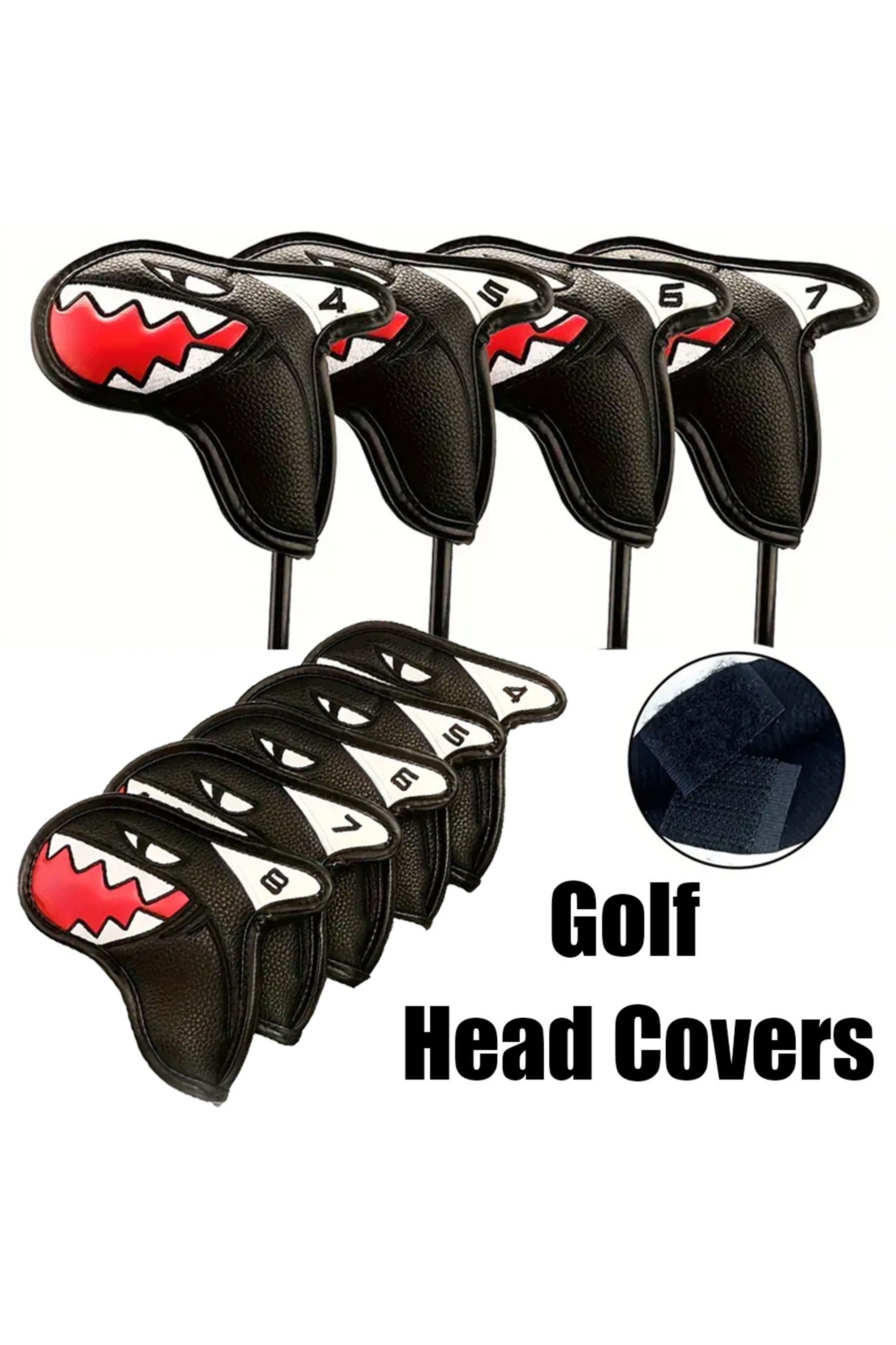 Golf Iron Head Covers Shark Design Waterproof PU Leather Protective 