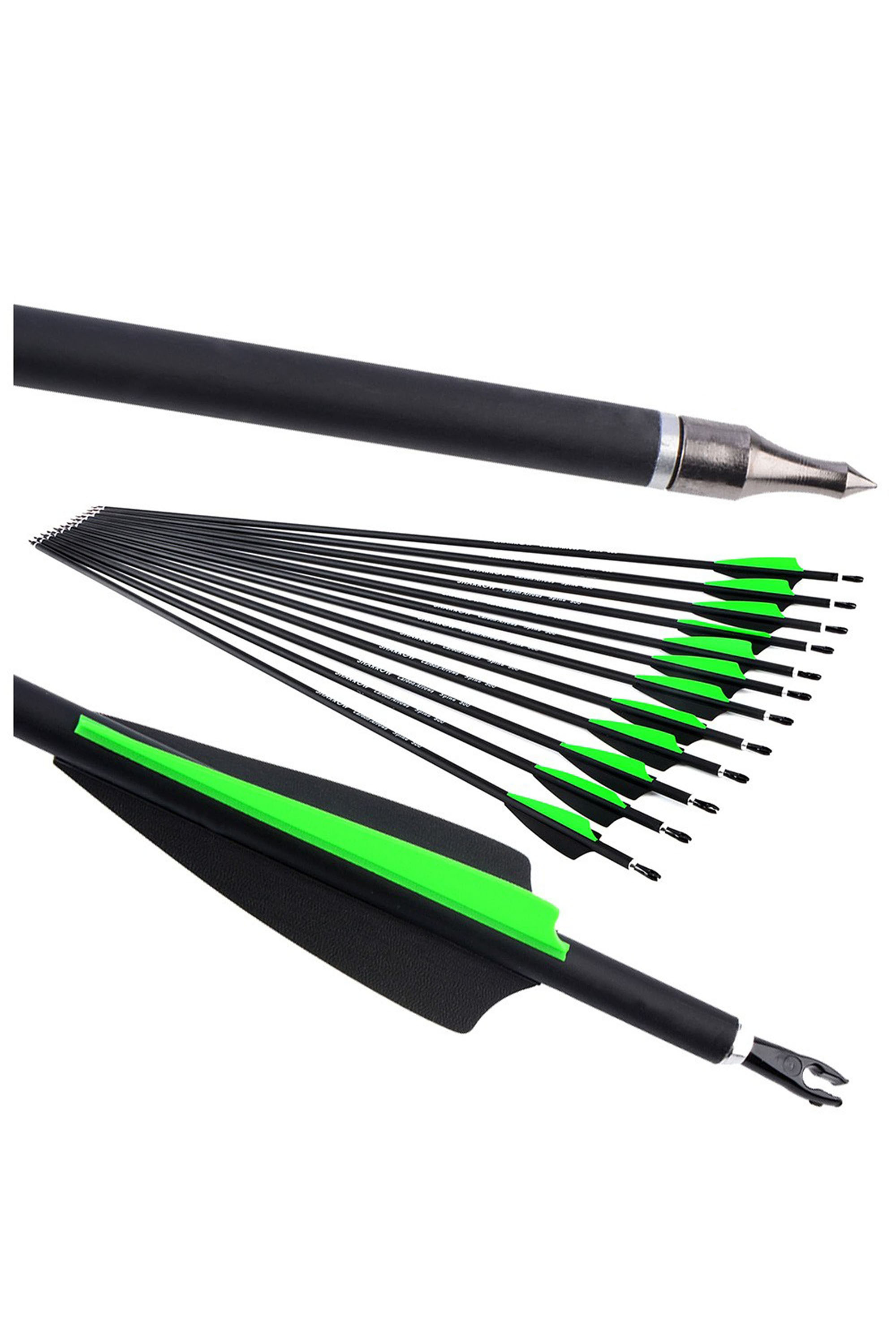 12X 30" Archery Carbon Arrow SP500 Arrowhead Point Tip Shooting Hunting