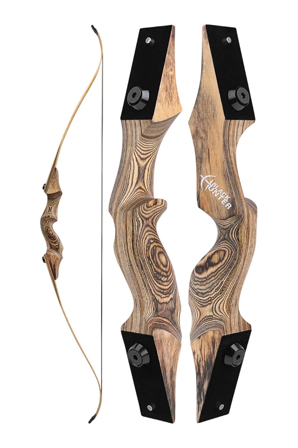 Black Hunter 50-60Lbs RH Wooden Recurve Bow Set for Hunting