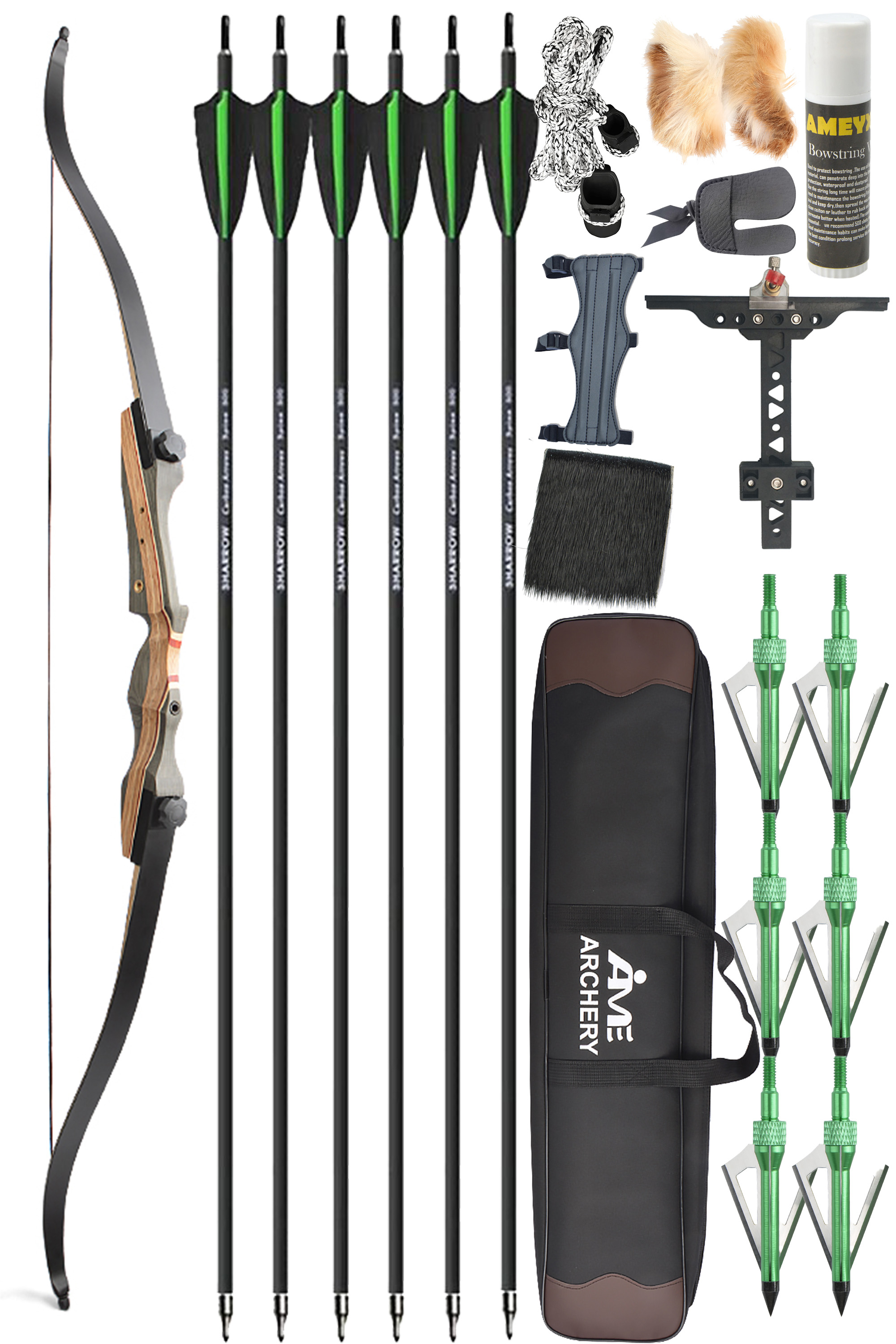62" Recurve Bow 50Lbs Hunting Recurve Bow Set RH 