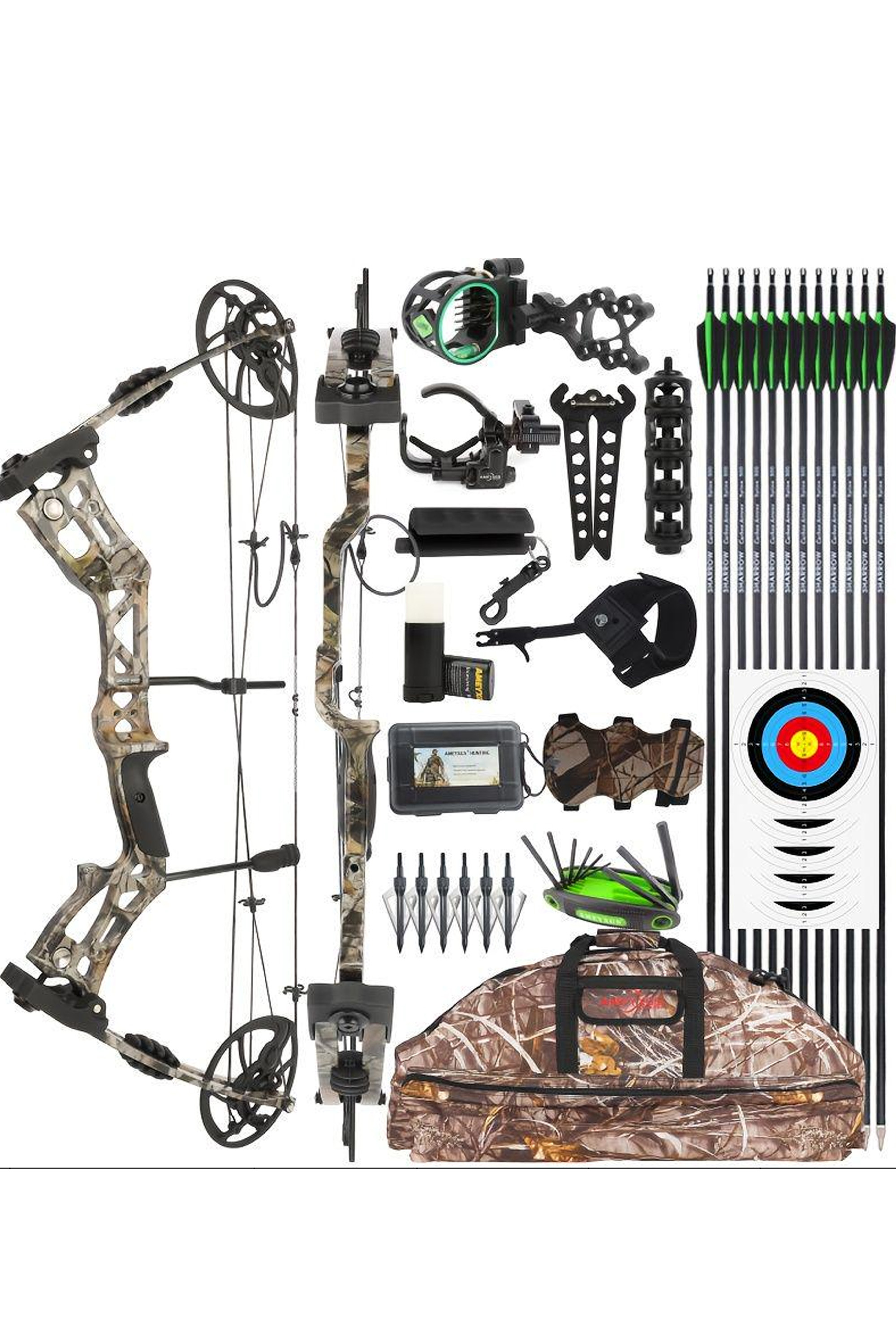 Compound Bow 30-70lbs Adjustable 75% Let-off Training Kit with 12 Arrows