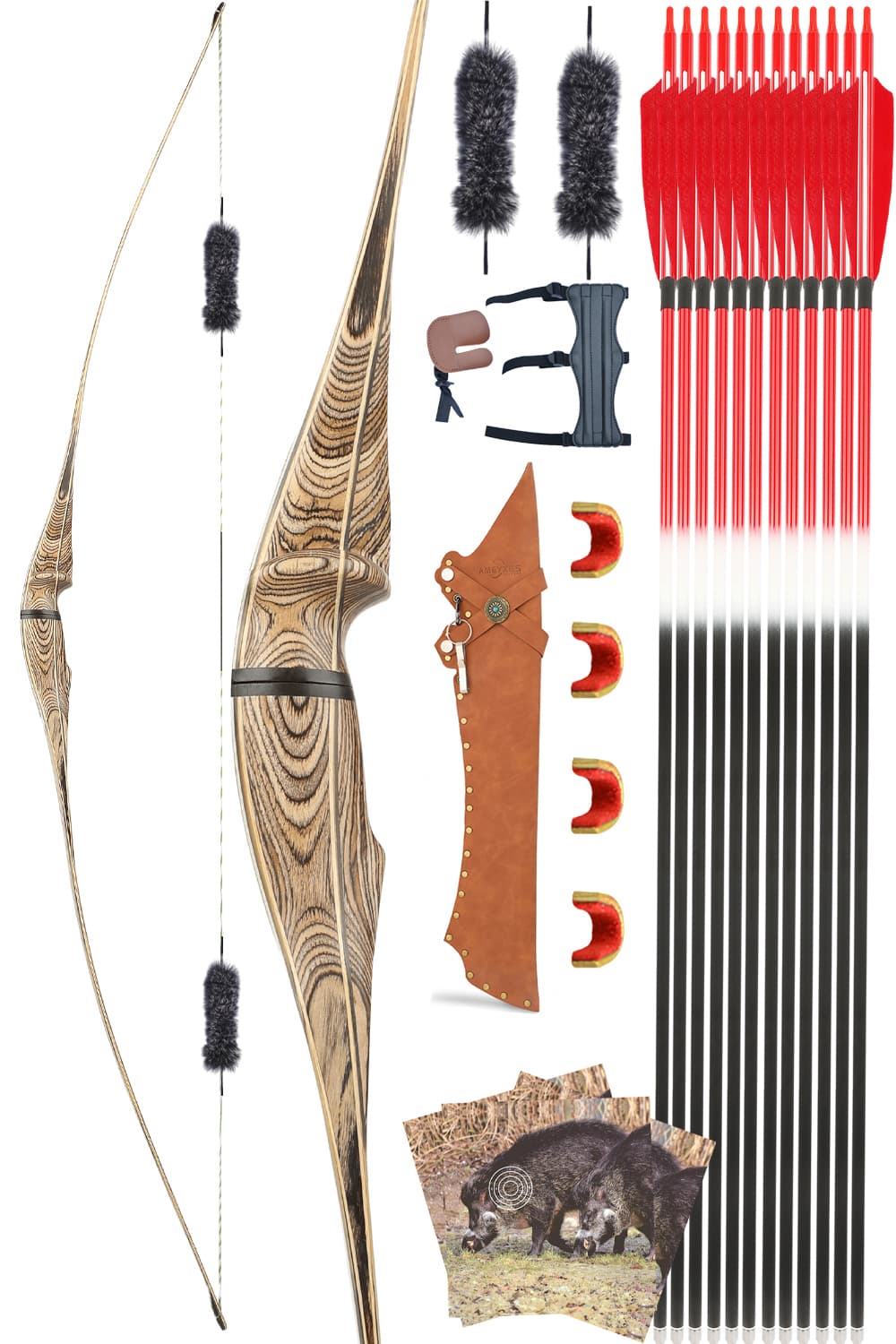 60"62"64" Hunting Traditional Bow Takedown Longbow 20-50Lbs 