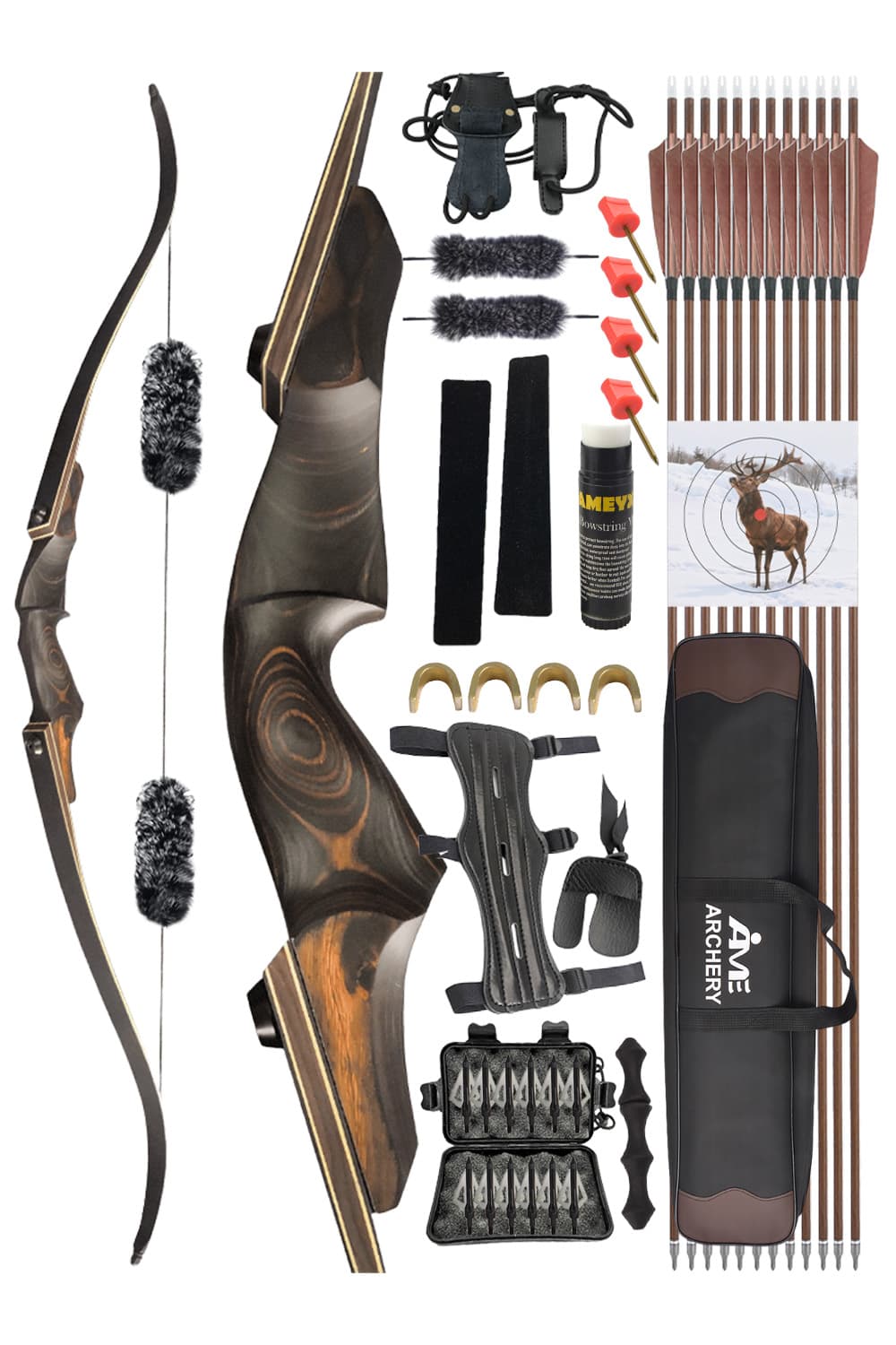 60" Takedown Recurve Bow Wooden Riser 25-60lbs Archery American Hunting