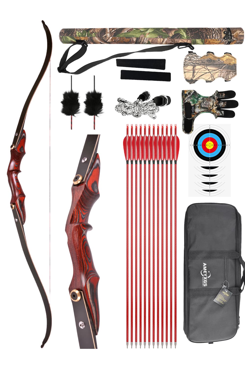 58" Wooden Traditional Recurve Bow ILF Takedown 20–50 lbs