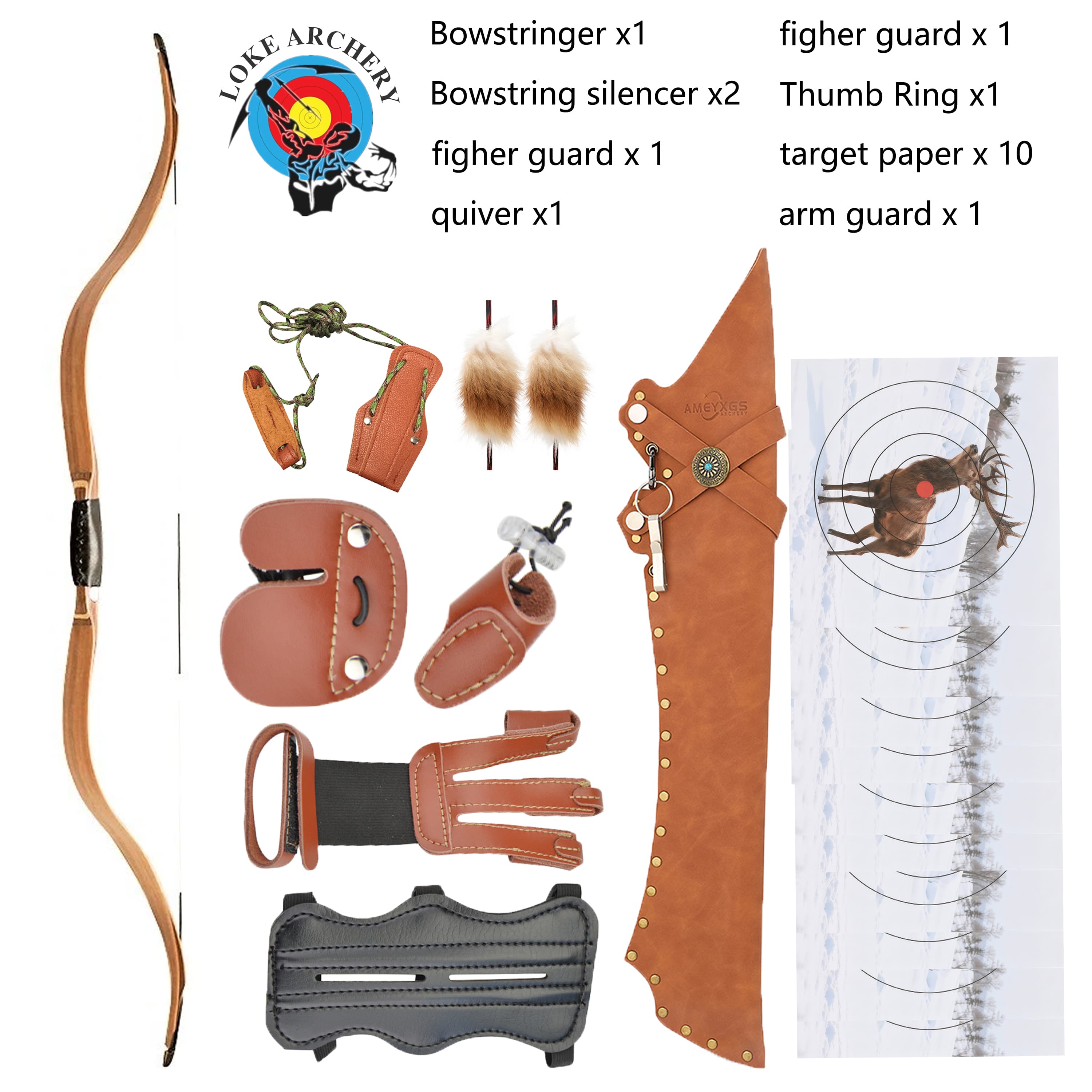 Archery Traditional Bow 20-50lbs Recurve Longbow 54inch Hunting