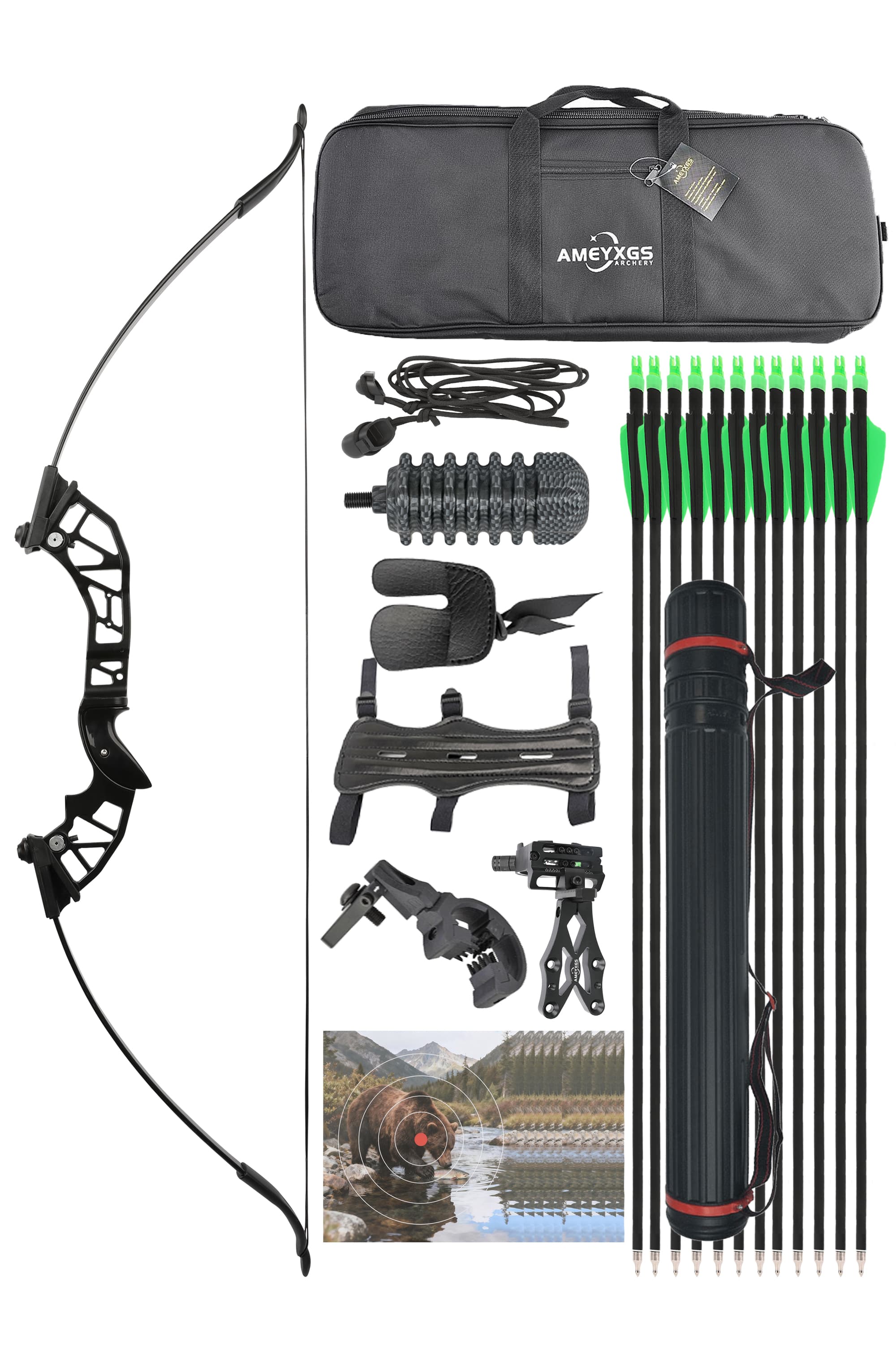 Archery Straight Bow/Recurve Bow 30-53lbs Adjust RH Target