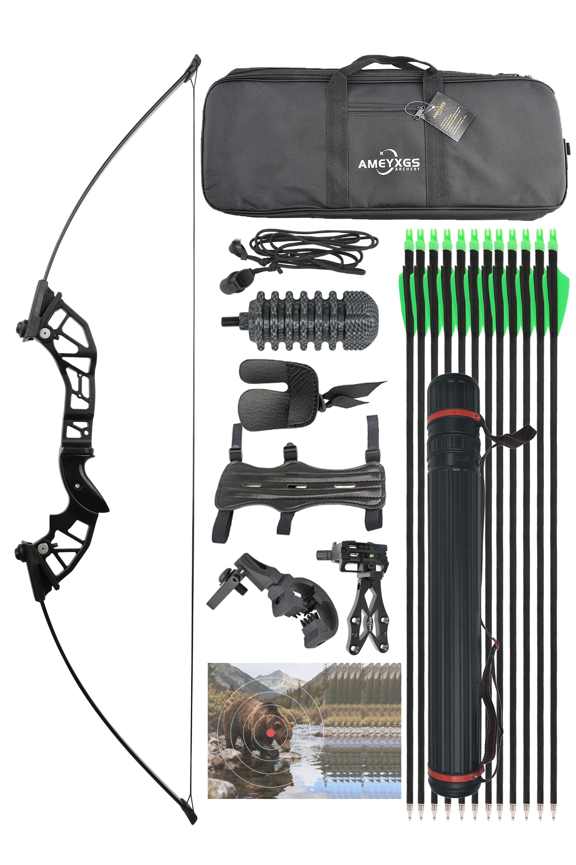 Archery Straight Bow/Recurve Bow 30-53lbs Adjust RH Target