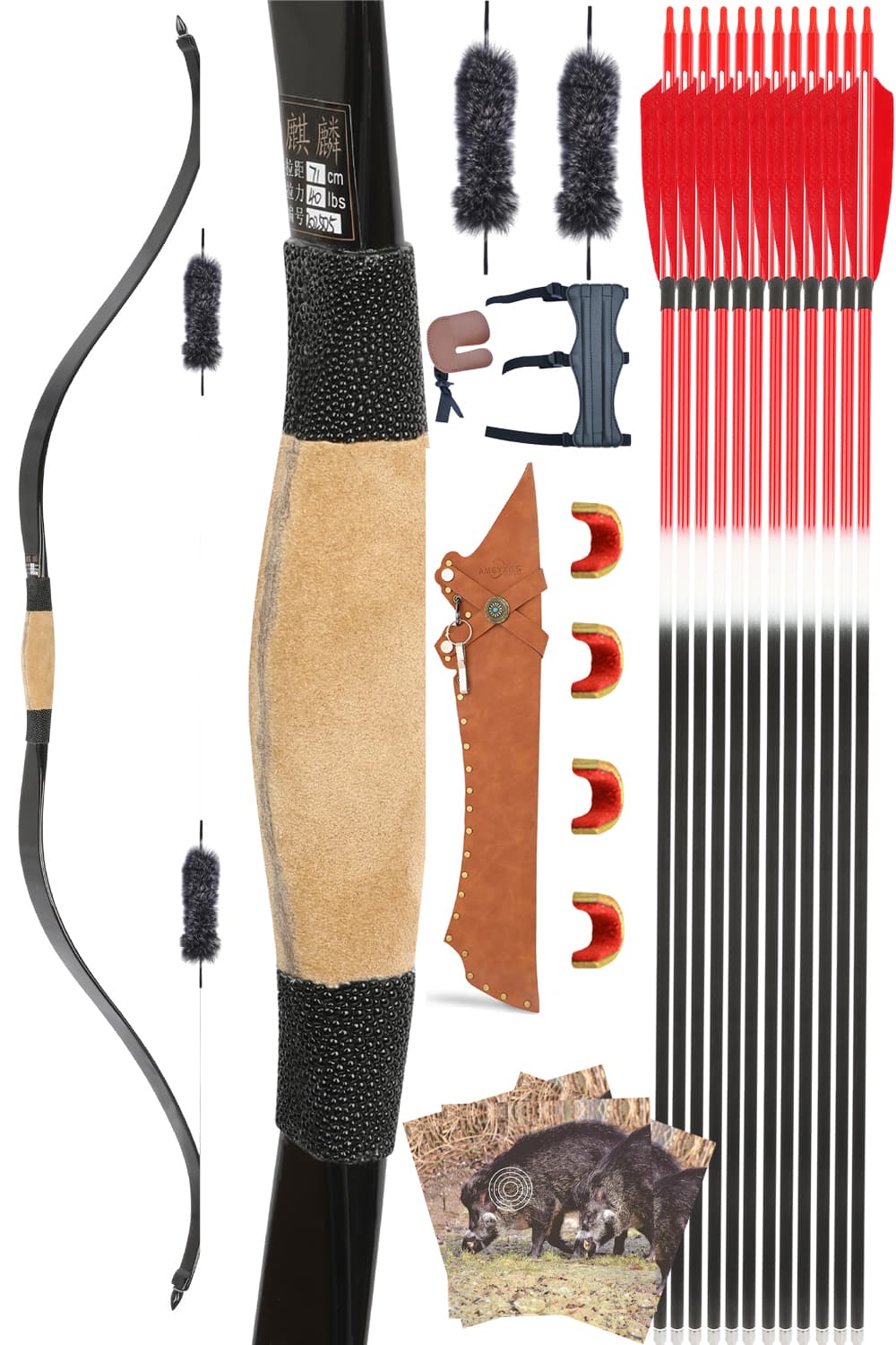 52" Traditional Bow Longbow 15-95lbs Archery Set RH LH