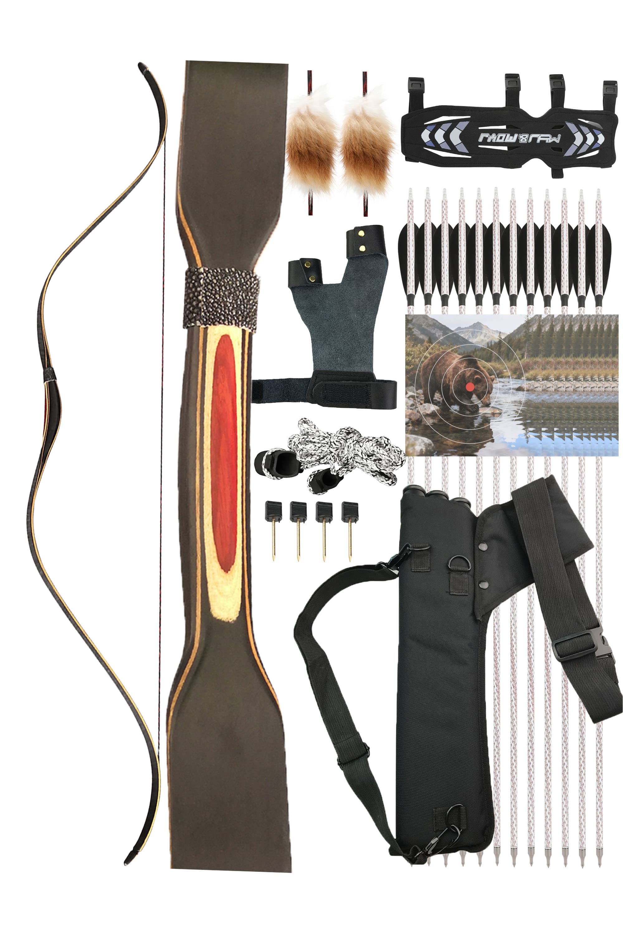 Archery Traditional Bow Set 20-35lbs LH RH Hunting