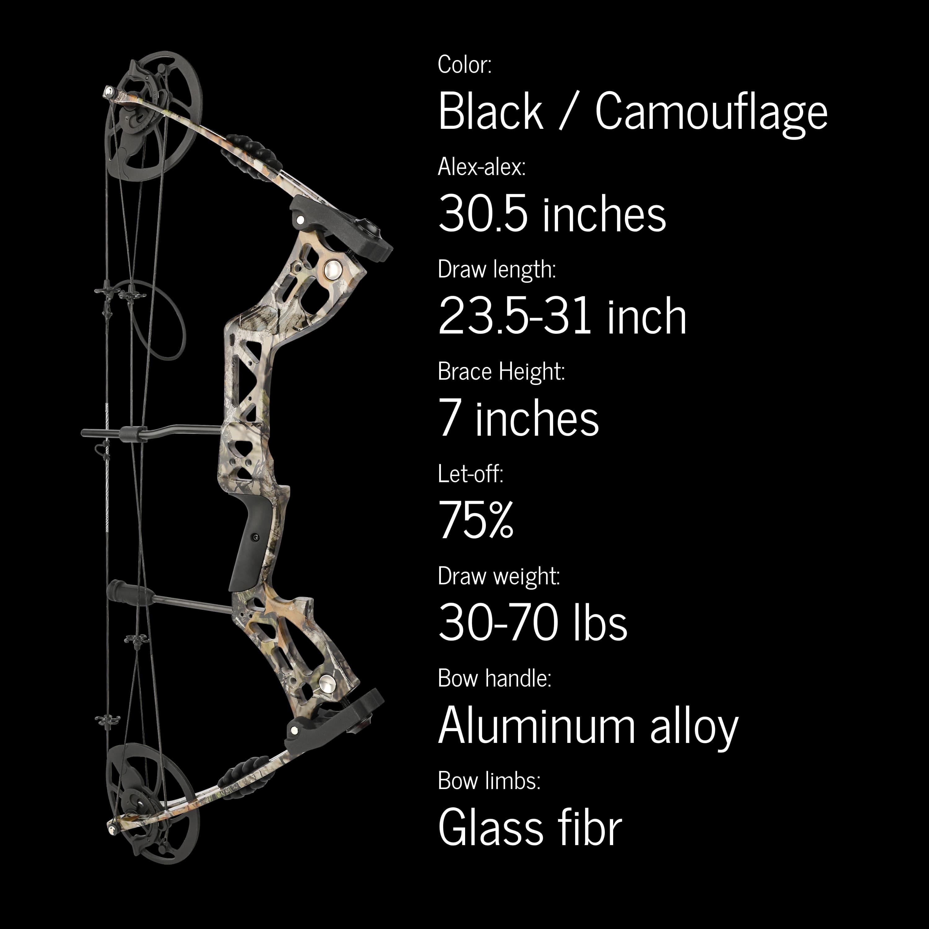 Compound Bow 30-70lbs Adjustable 75% Let-off Training Kit with 12 Arrows