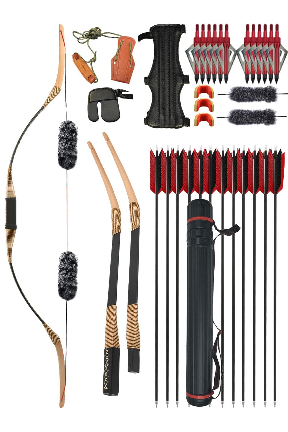 55" Archery Traditional Wooden Horse Bow Kit 20-35lbs Takedown