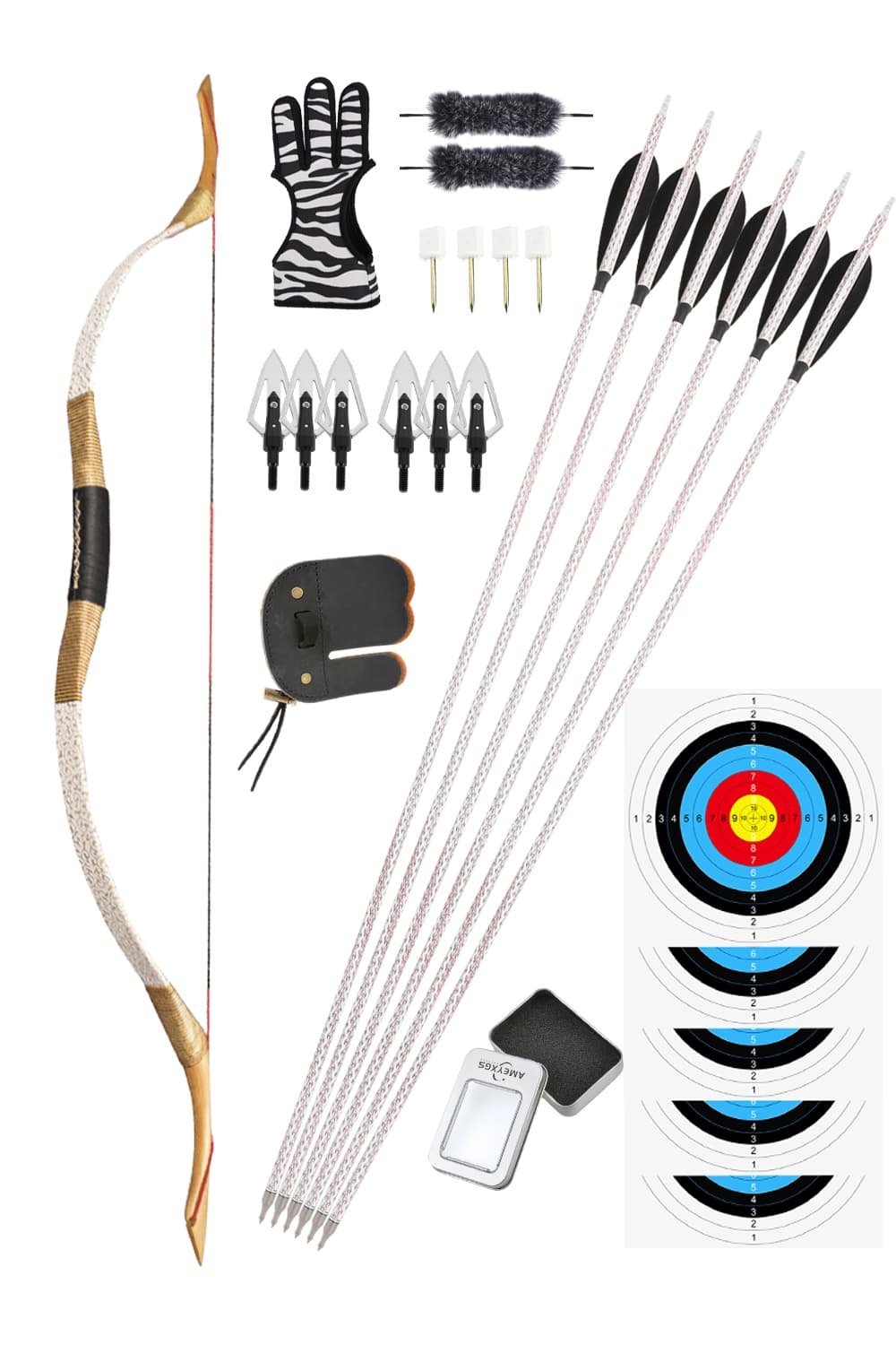 Wooden Horsebow Recurve Archery Kit 25–55lbs for Hunting