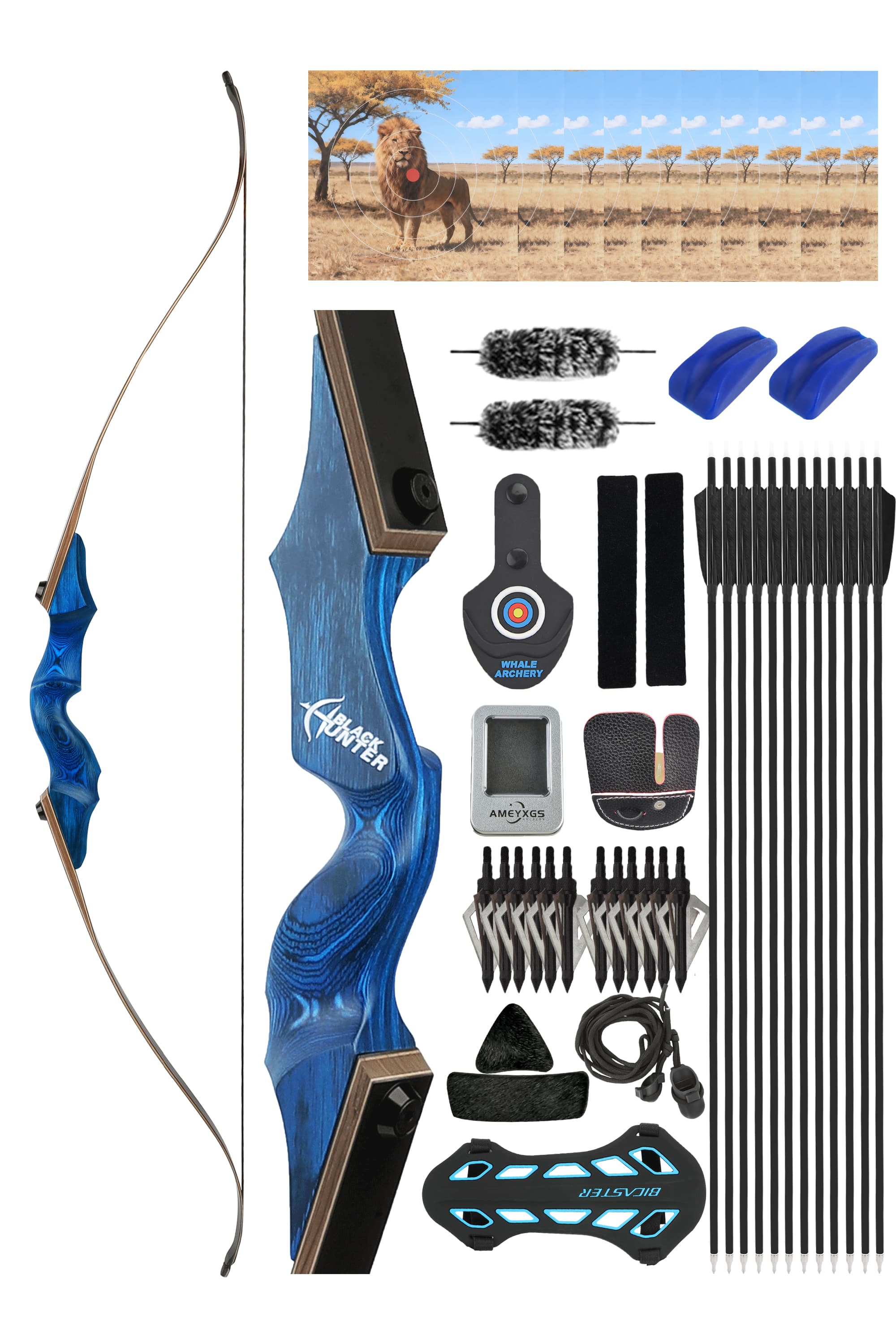 Black Hunter American Hunting Recurve Bow 20-60 lbs Complete Kit