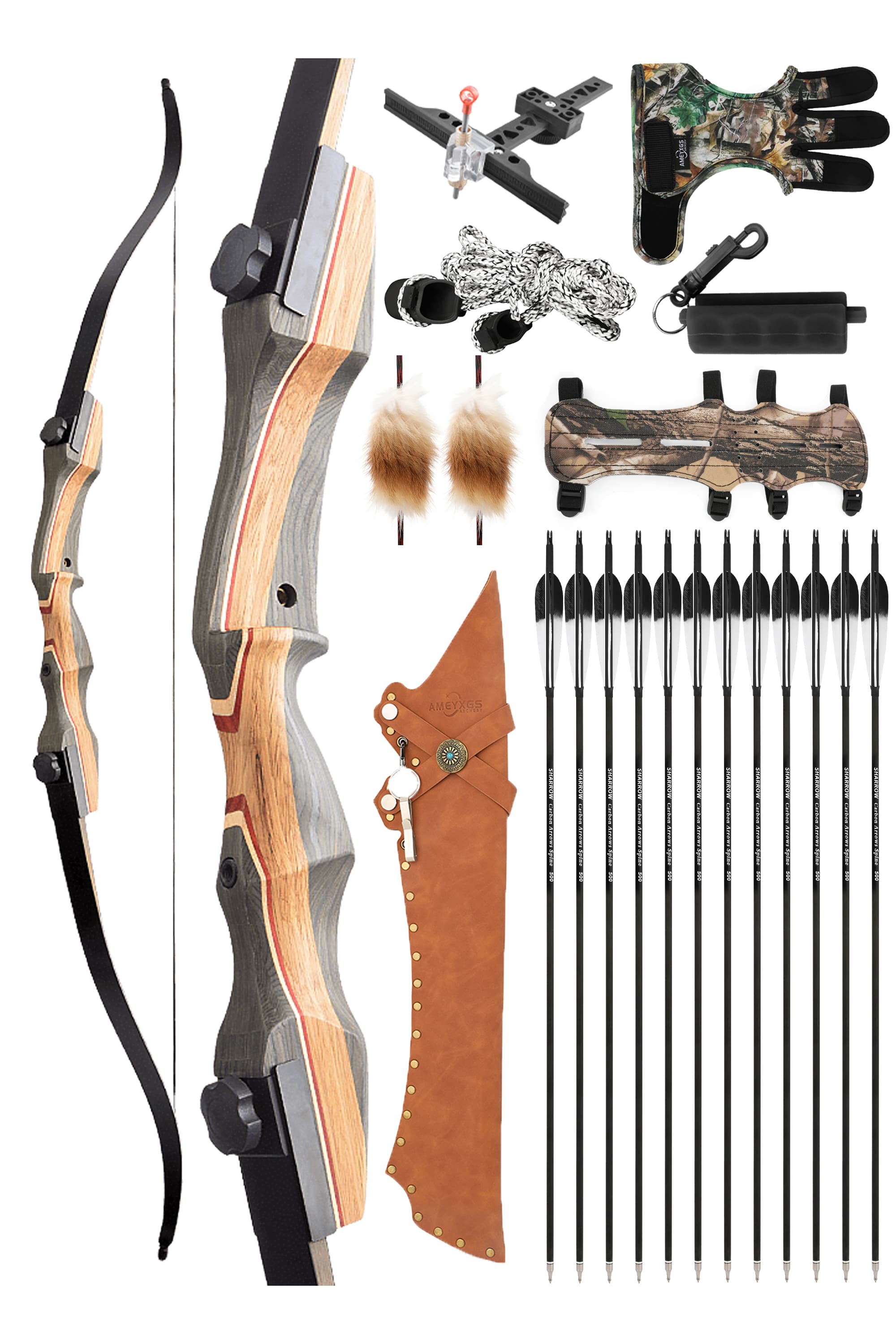 62" Recurve Bow 30-50Lbs Hunting Recurve Bow Set RH 