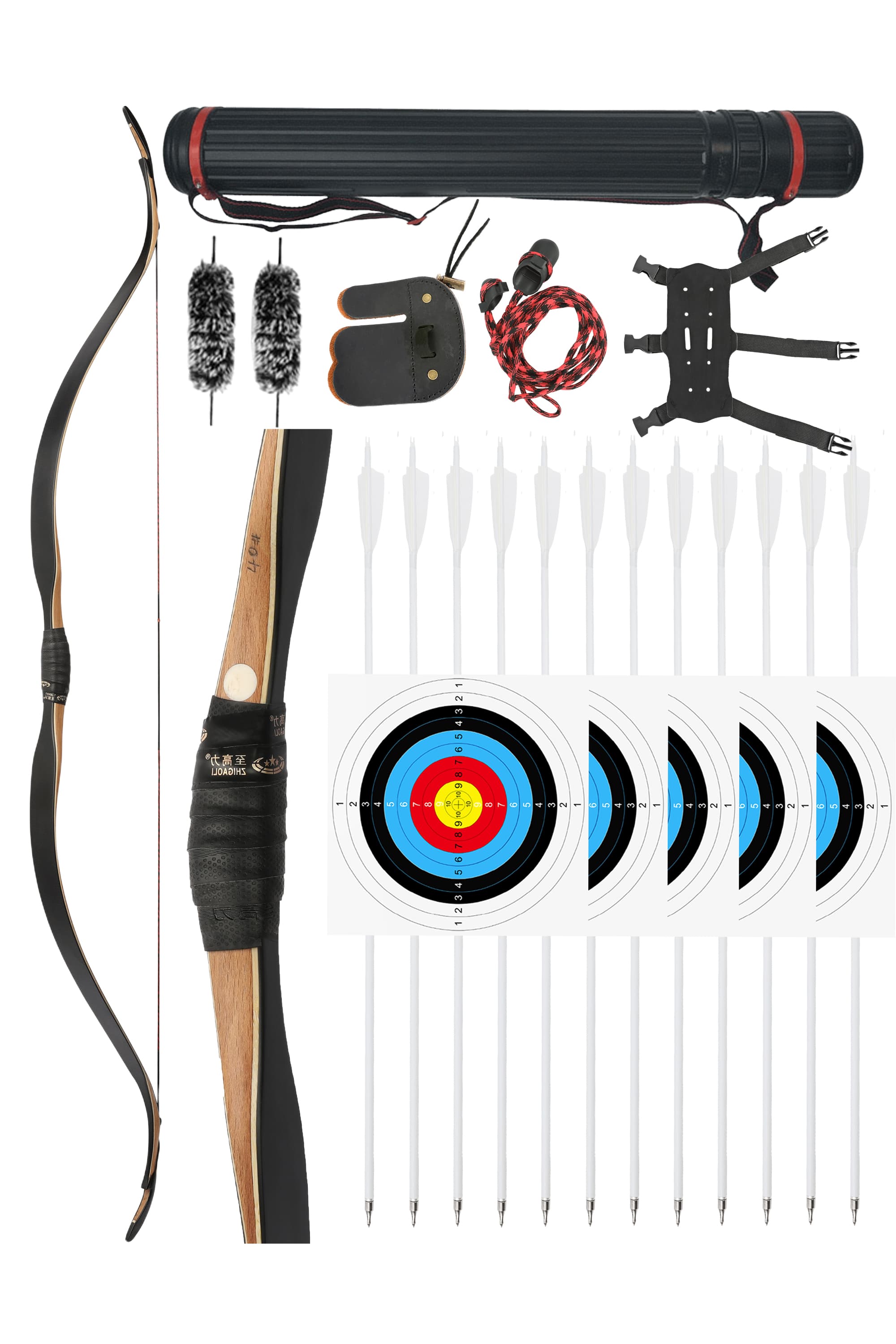 56" Traditional Longbow Shooting Kit 20–45lbs Laminated RH LH