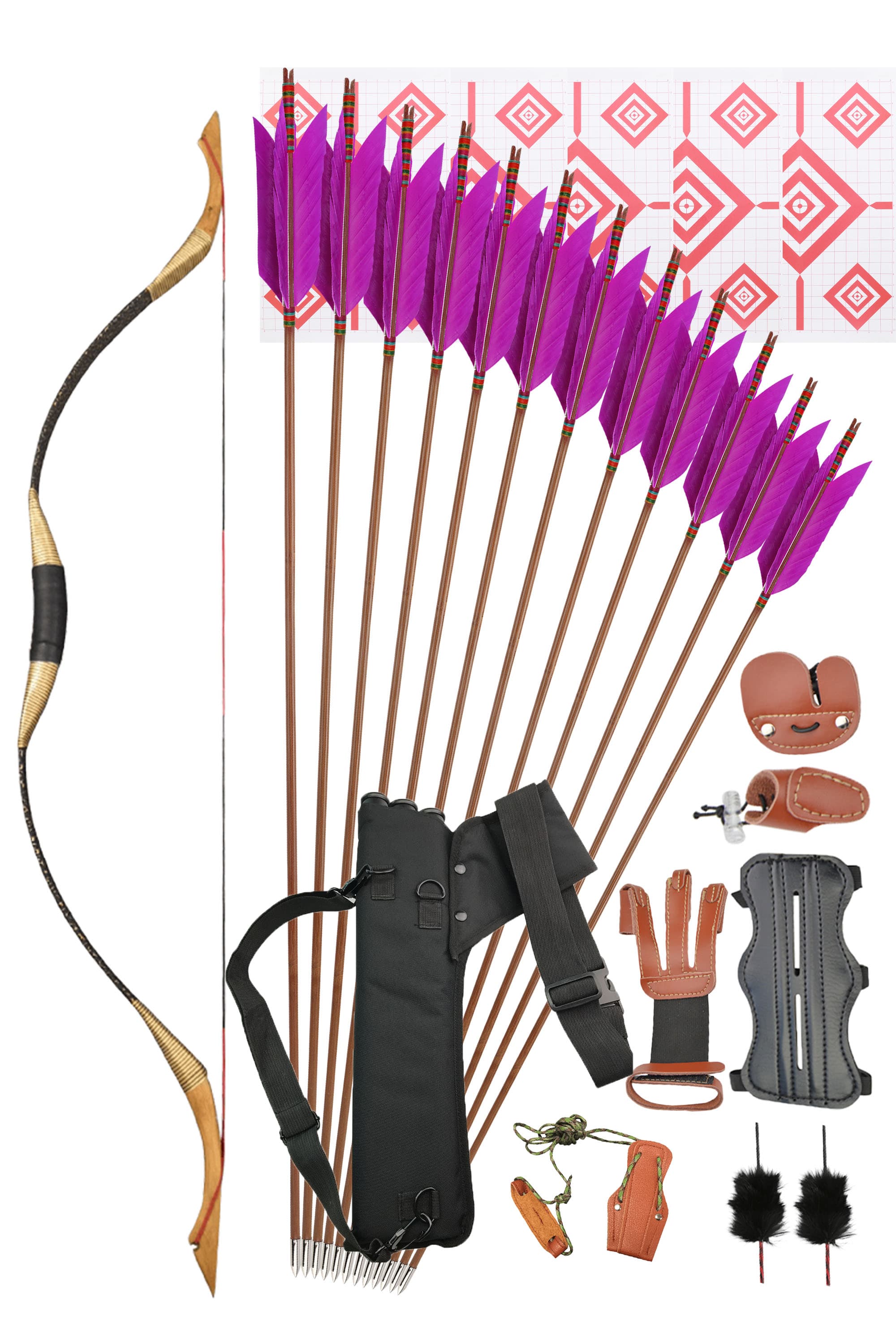 Wooden Horsebow Recurve Archery Kit 25–55lbs Hunting