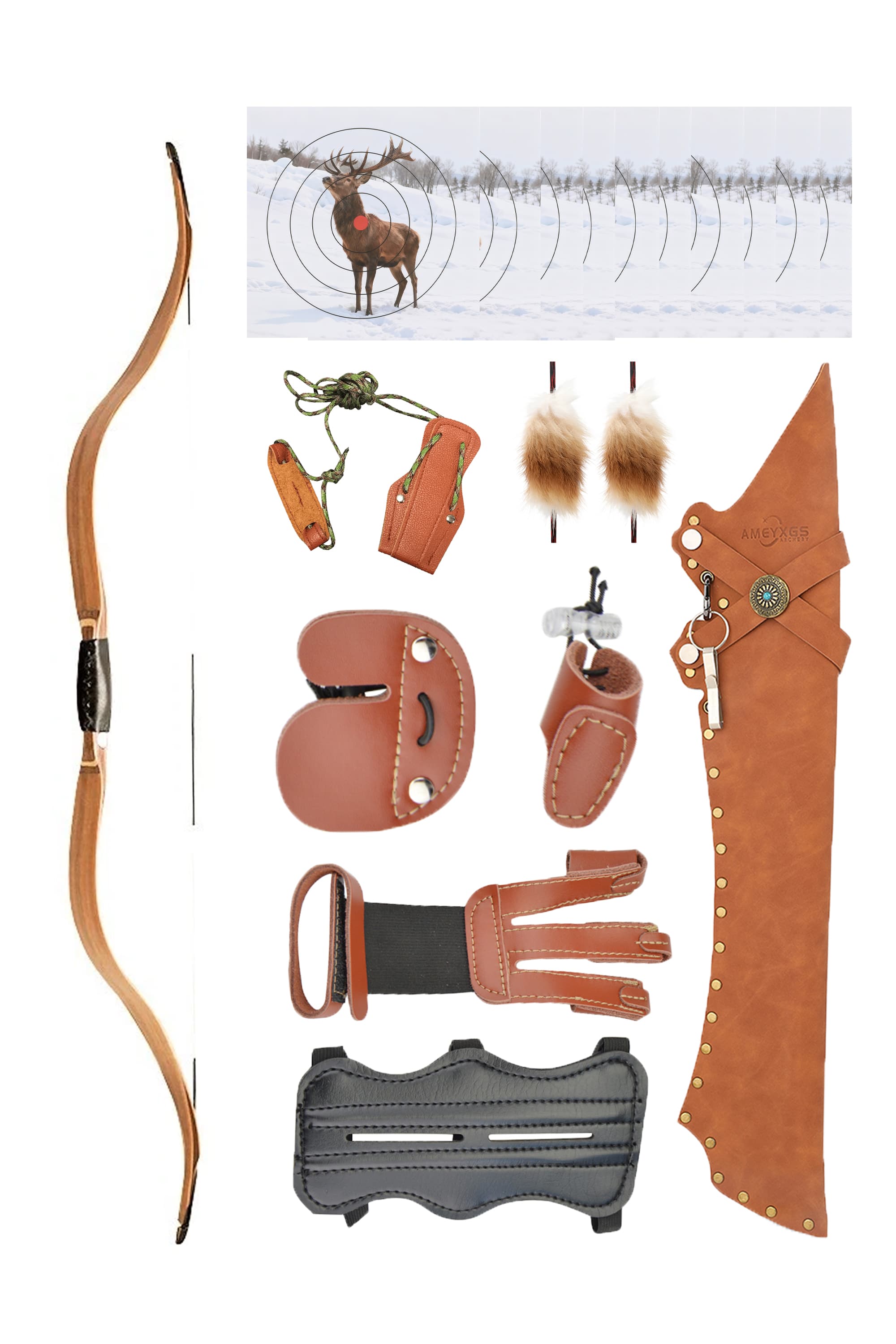 Archery Traditional Bow 20-50lbs Recurve Longbow 54inch Hunting