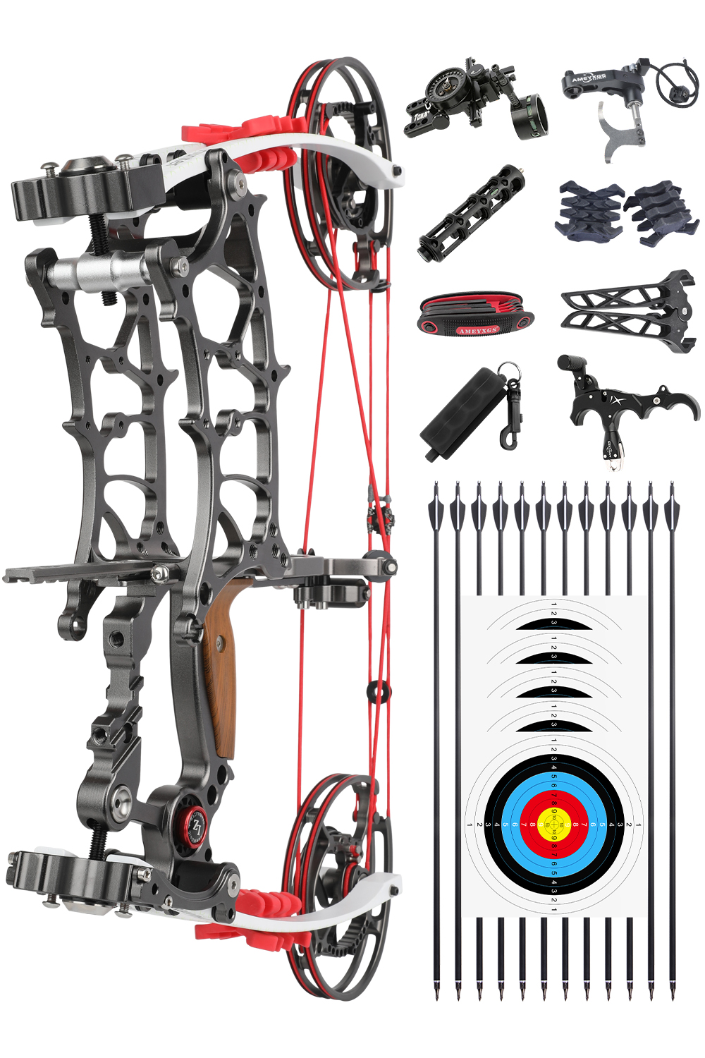 17" 30-75Lbs Steel Ball Compound Bow Archery Set RH LH-Lokearchery