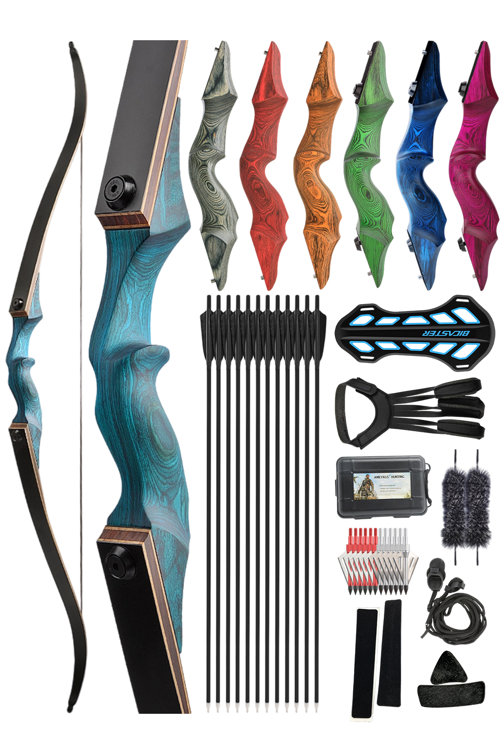 Black Hunter 60" Takedown Longbow 20-60Lbs Hunting Recurve Bow Set